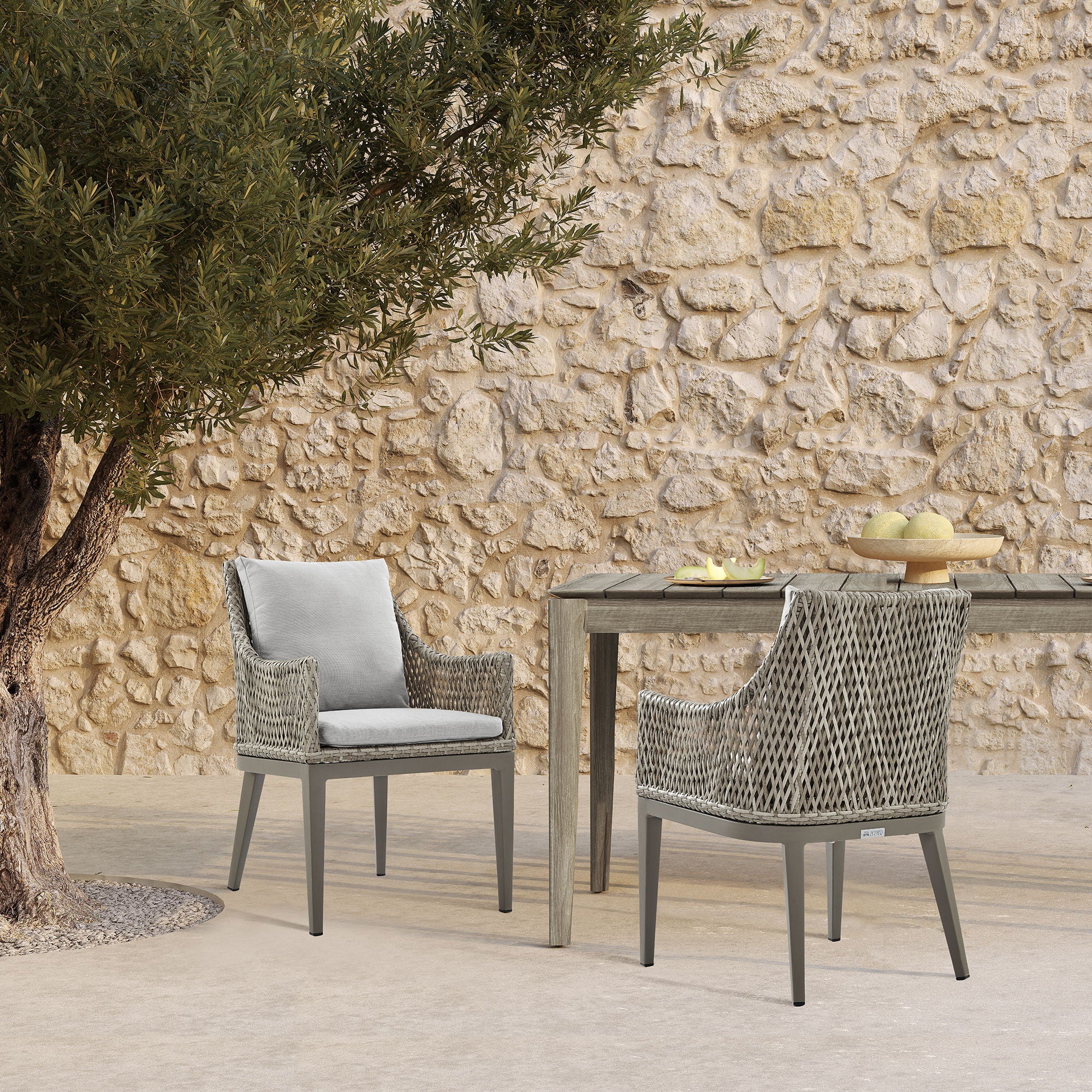 Silvana - Outdoor Wicker And Aluminum Dining Chair With Cushions (Set of 2) - Gray / Beige