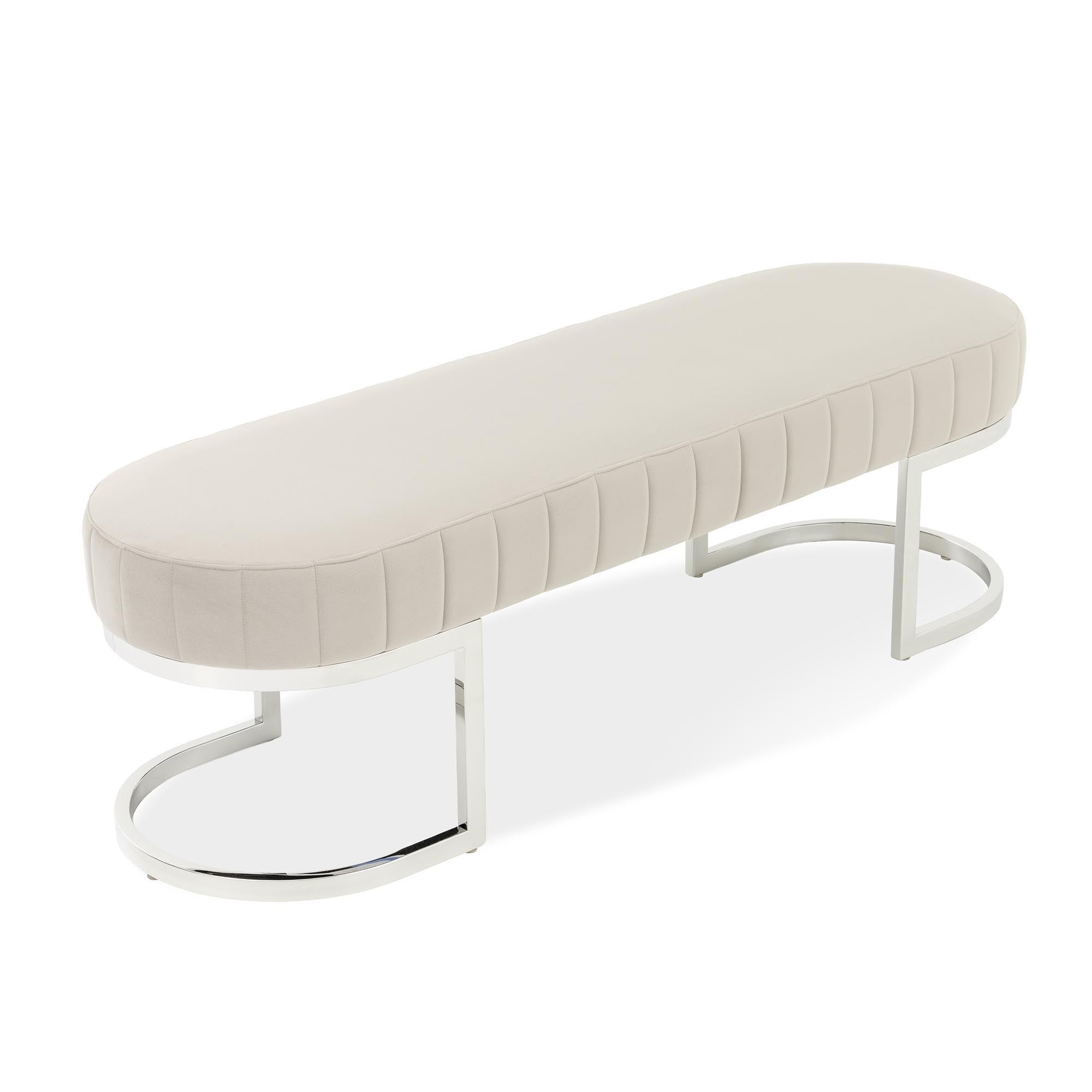 Signature Beds & Benches - Orchid Velvet Accent Bench - Gray / Chrome