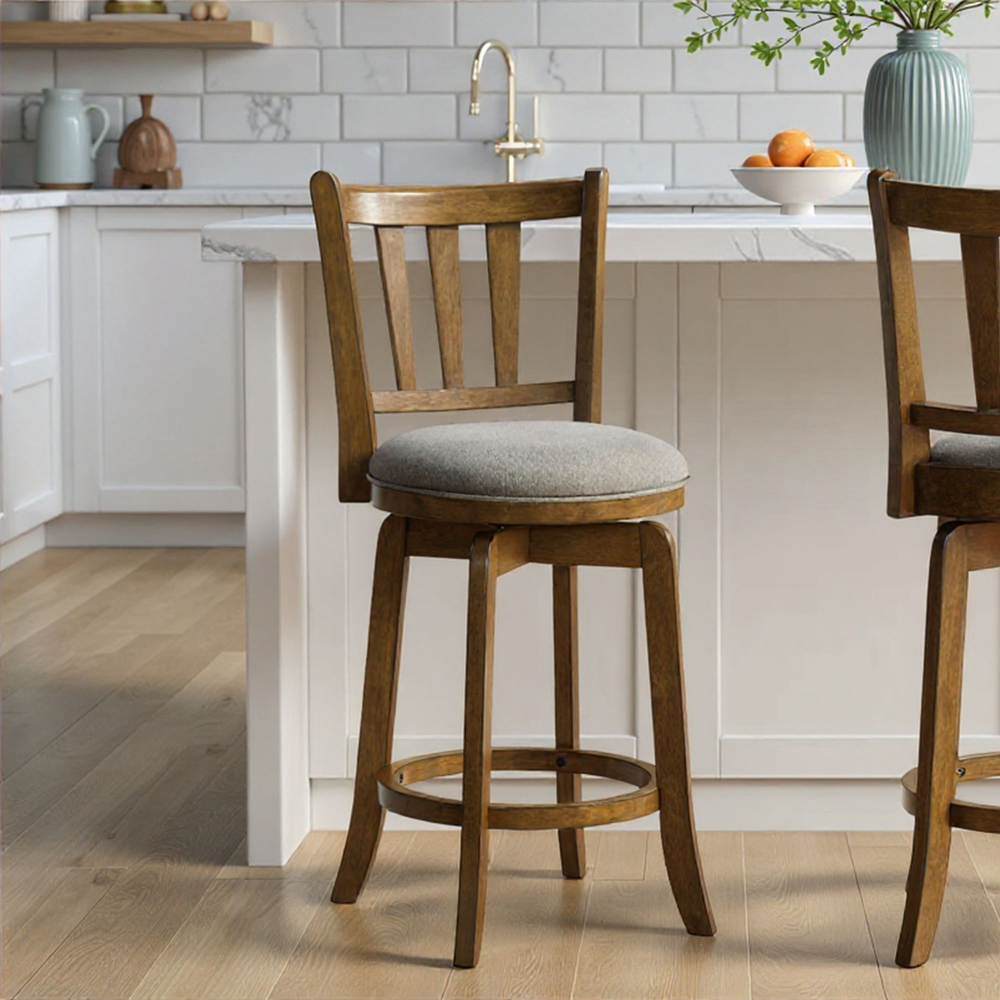 Wren - Modern Farmhouse Swivel Wood Counter Height Kitchen Bar Stool