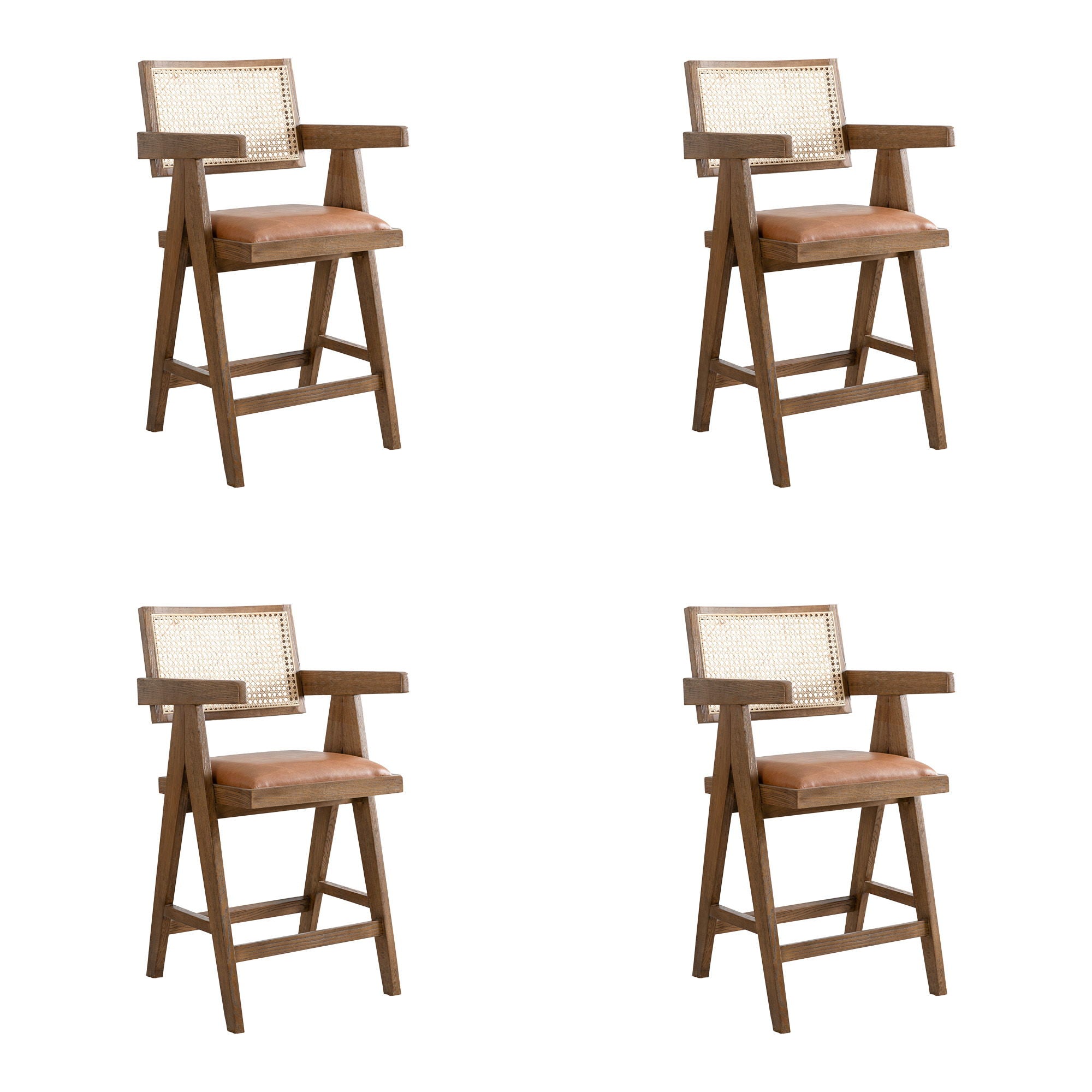Harley - Nutmeg Brown Solid Wood And Rattan Upholstered 26" Counter Height Barstool