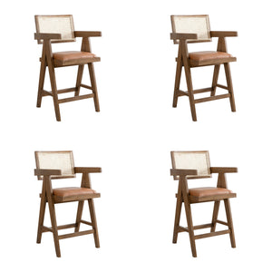 Harley - Nutmeg Brown Solid Wood And Rattan Upholstered 26" Counter Height Barstool