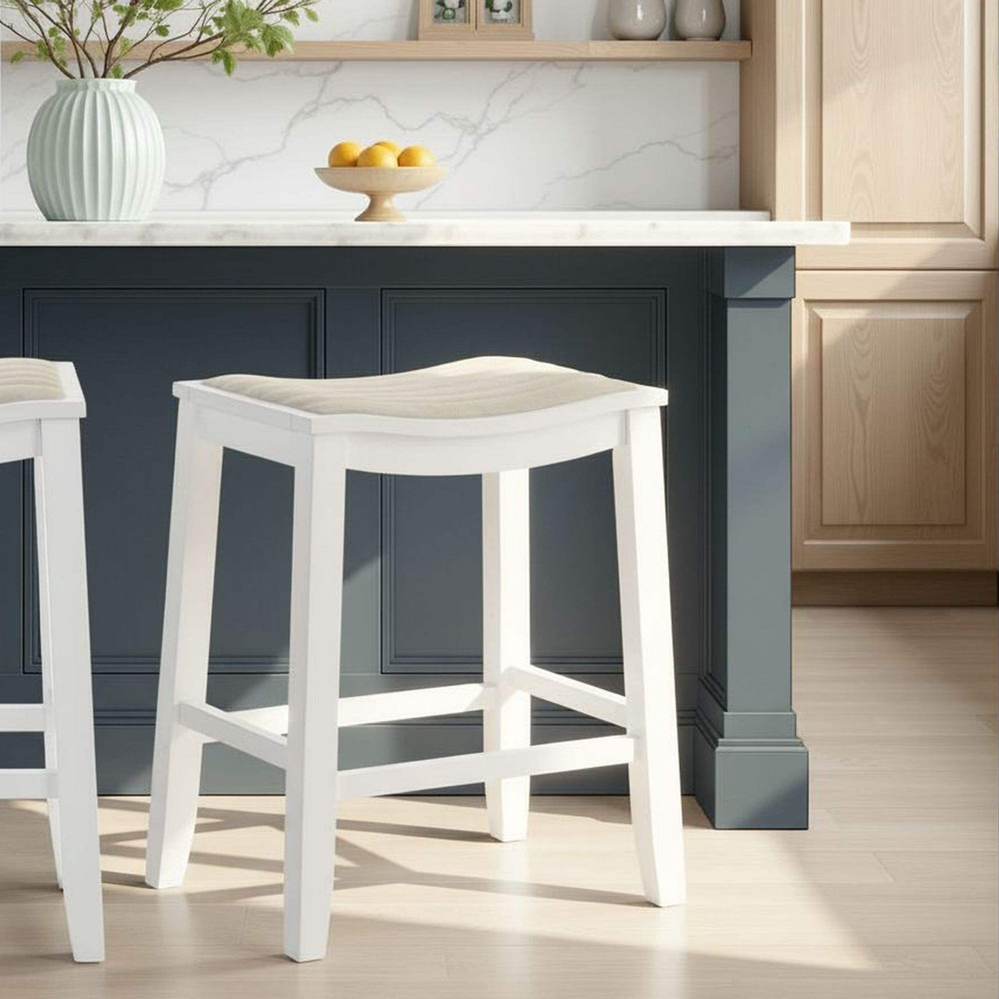 Iyani - Coastal Modern Wood Counter Height Kitchen Bar Stool
