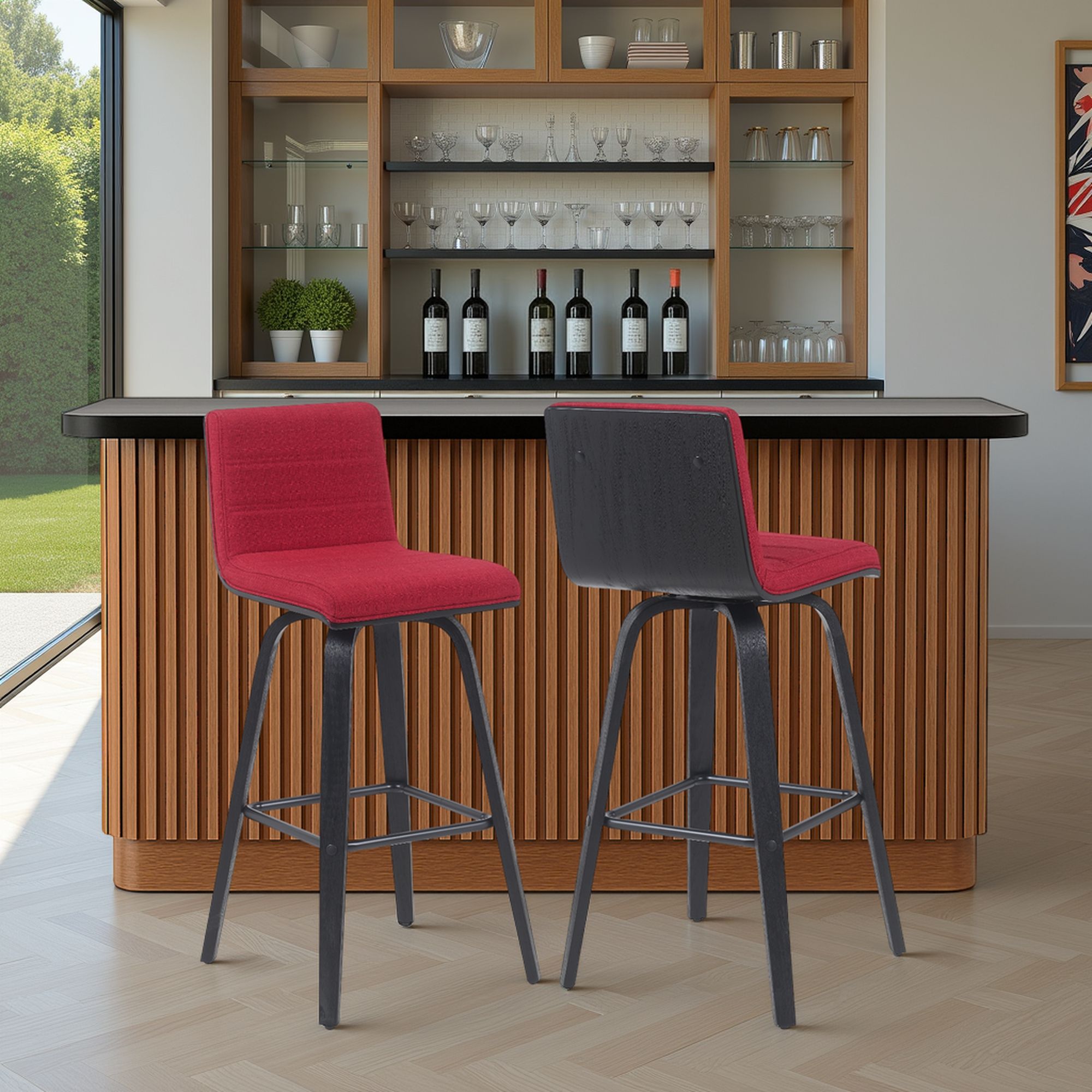 Vienna - Modern Swivel Bar Height Stool - Black Brushed Wood Frame