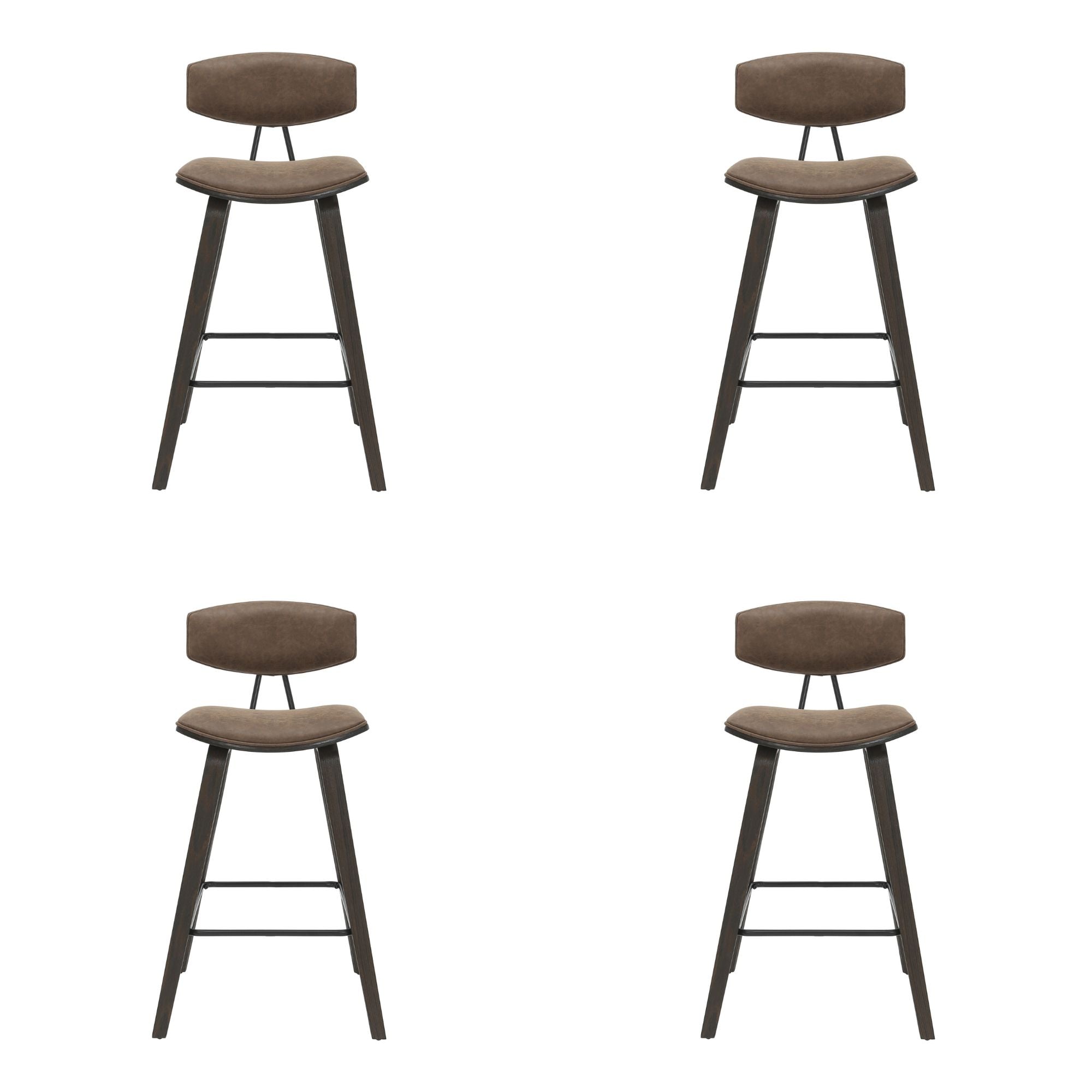 Fox - Counter Height Curved Back Wood Bar Stool With Faux Leather Seat