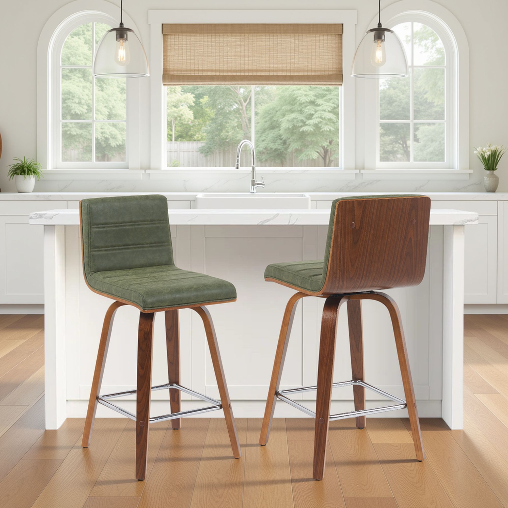 Vienna - Modern Counter Height Swivel Bar Stool - Walnut Finished Wood Frame