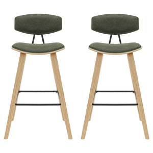 Fox - Bar Height Curved Back Wood Bar Stool With Faux Leather Seat