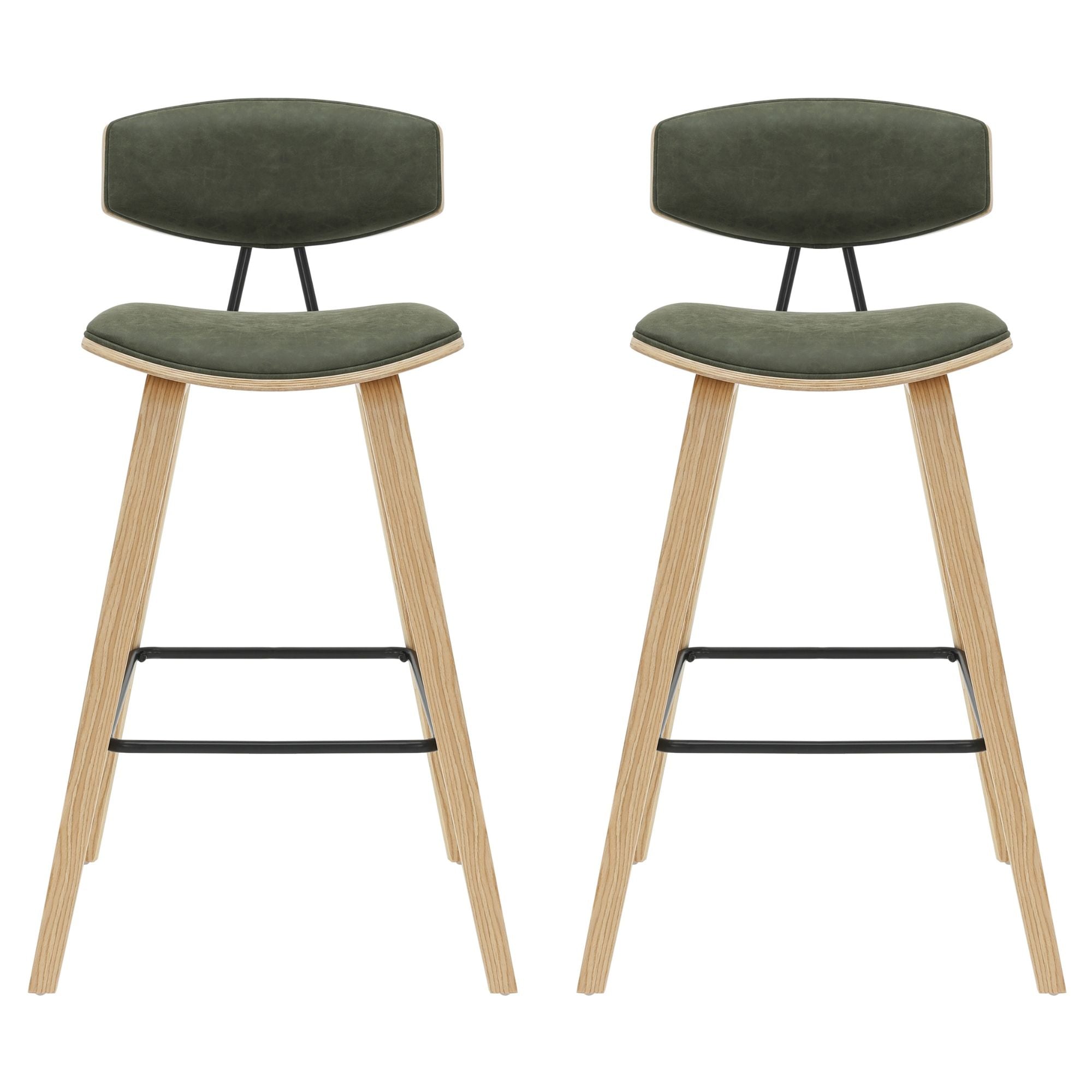 Fox - Bar Height Curved Back Wood Bar Stool With Faux Leather Seat