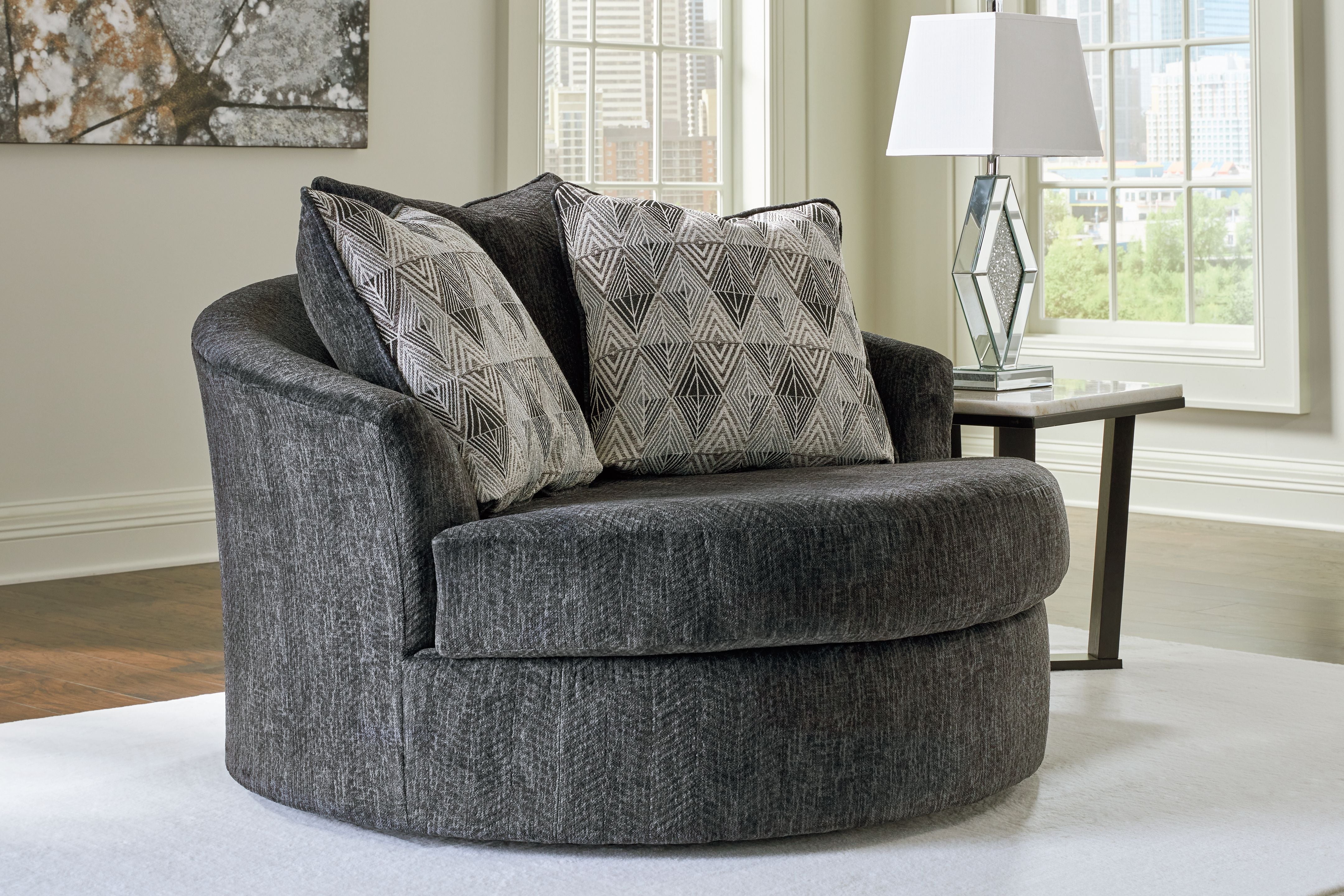Biddeford - Oversized Swivel Accent Chair - Shadow
