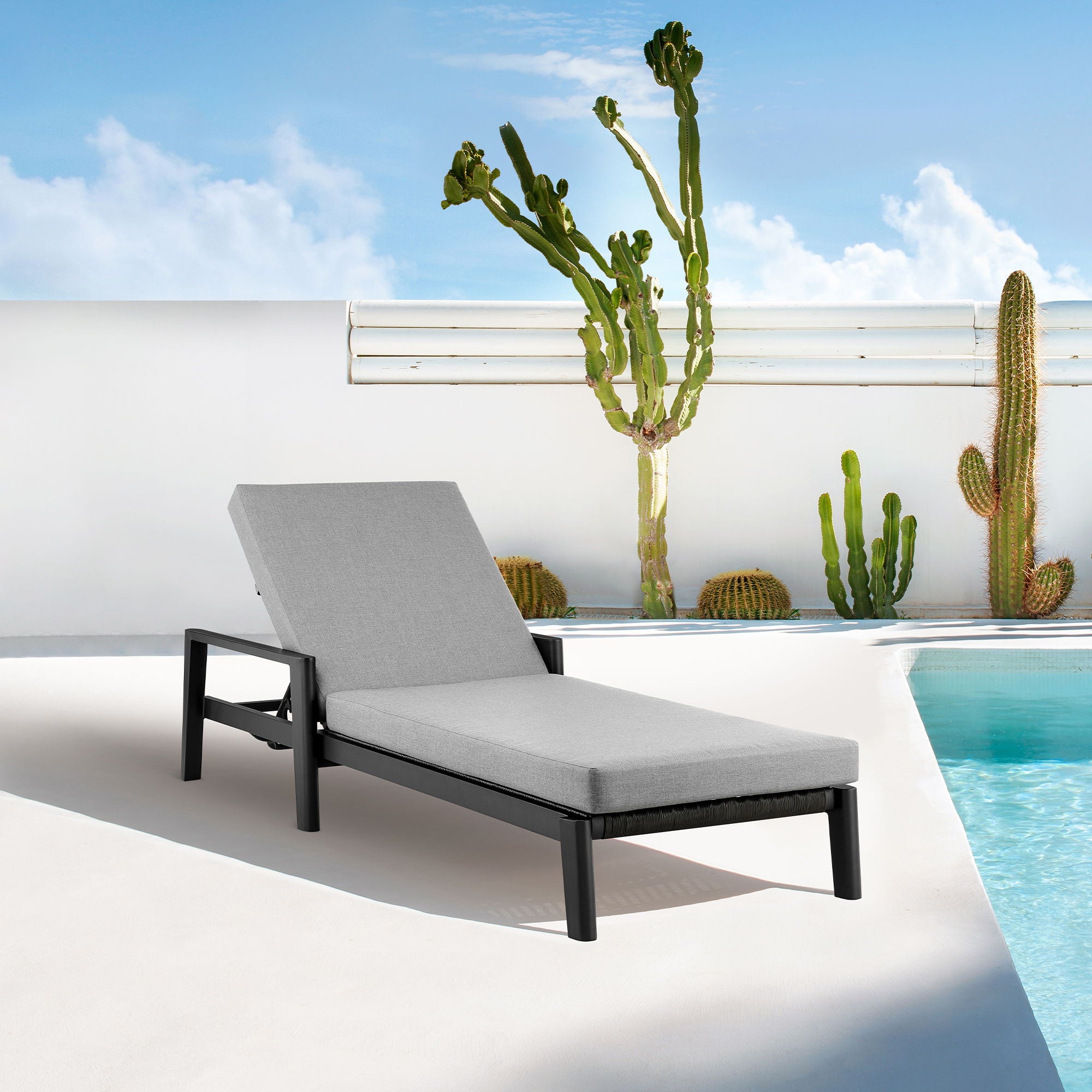 Cayman - Outdoor Patio Adjustable Chaise Lounge Chair With Cushions - Gray