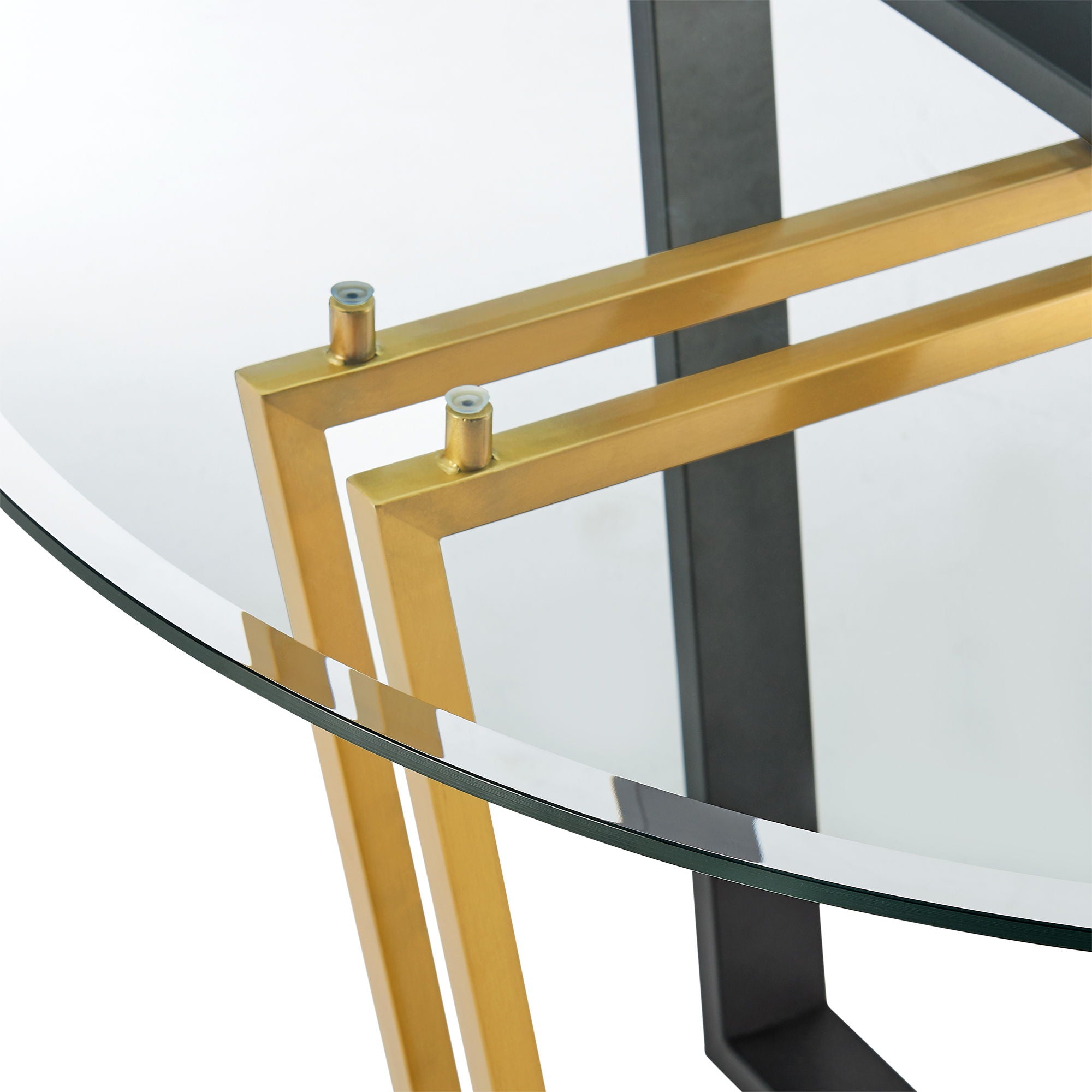 Devi Anastasia - 5 Piece Round Glass Dining Table Set - Gold Brushed / Taupe