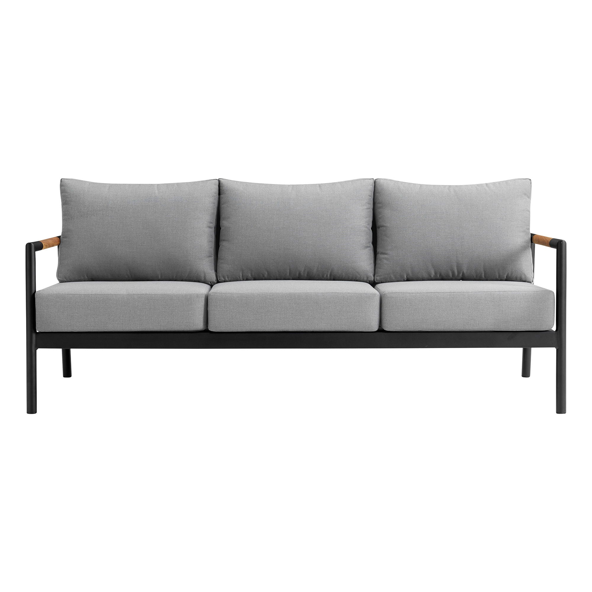 Crown - Aluminum And Teak Wood Outdoor Sofa - Black / Dark Gray
