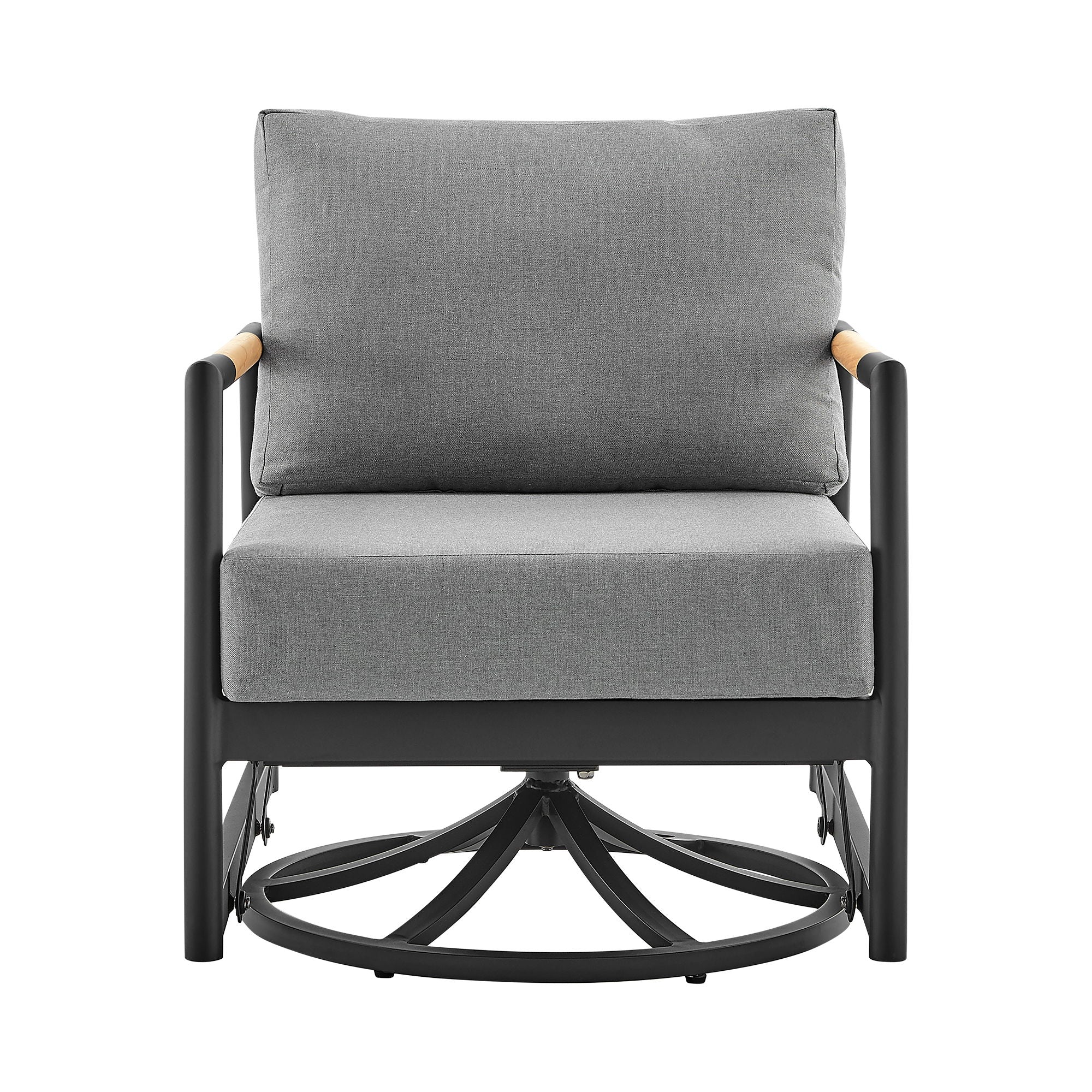 Royal - Outdoor Patio Swivel Glider Lounge Chair - Black Aluminum And Teak Wood With Cushions