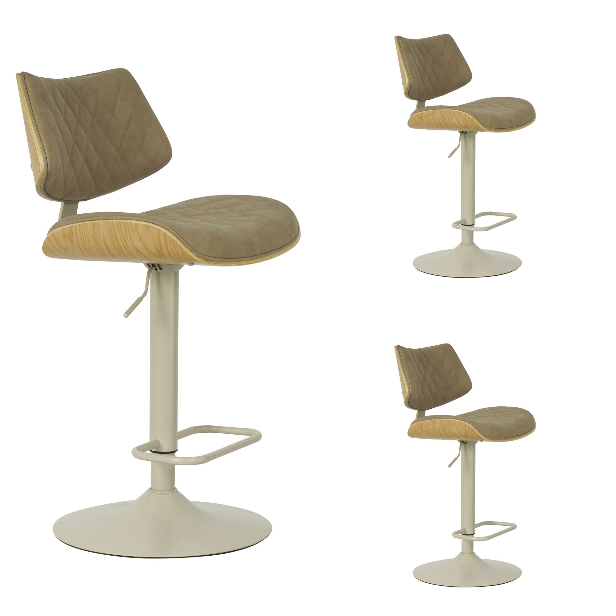 Leland - Adjustable Swivel Curved Back Wood Bar Stool With Faux Leather Seat