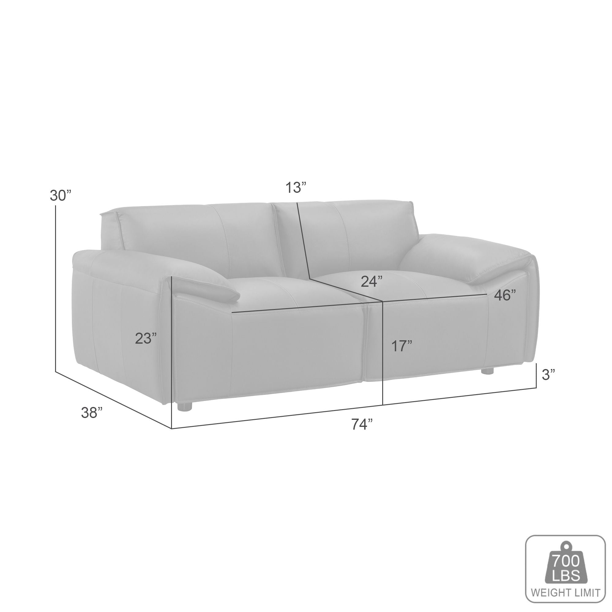 Tanner - Leather Loveseat With Padded Arms
