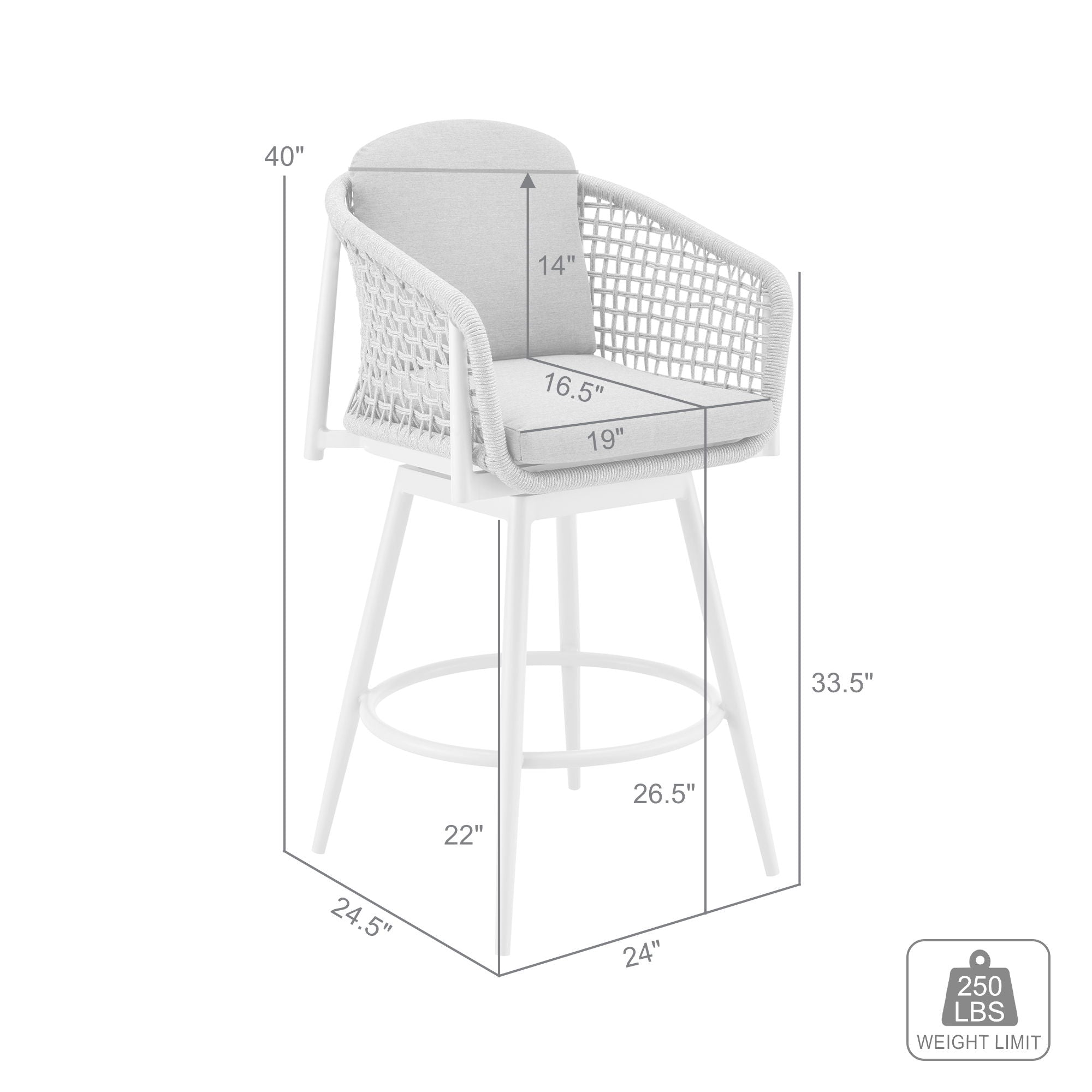 Rhodes - Outdoor Patio Swivel Counter Stool - Light Gray