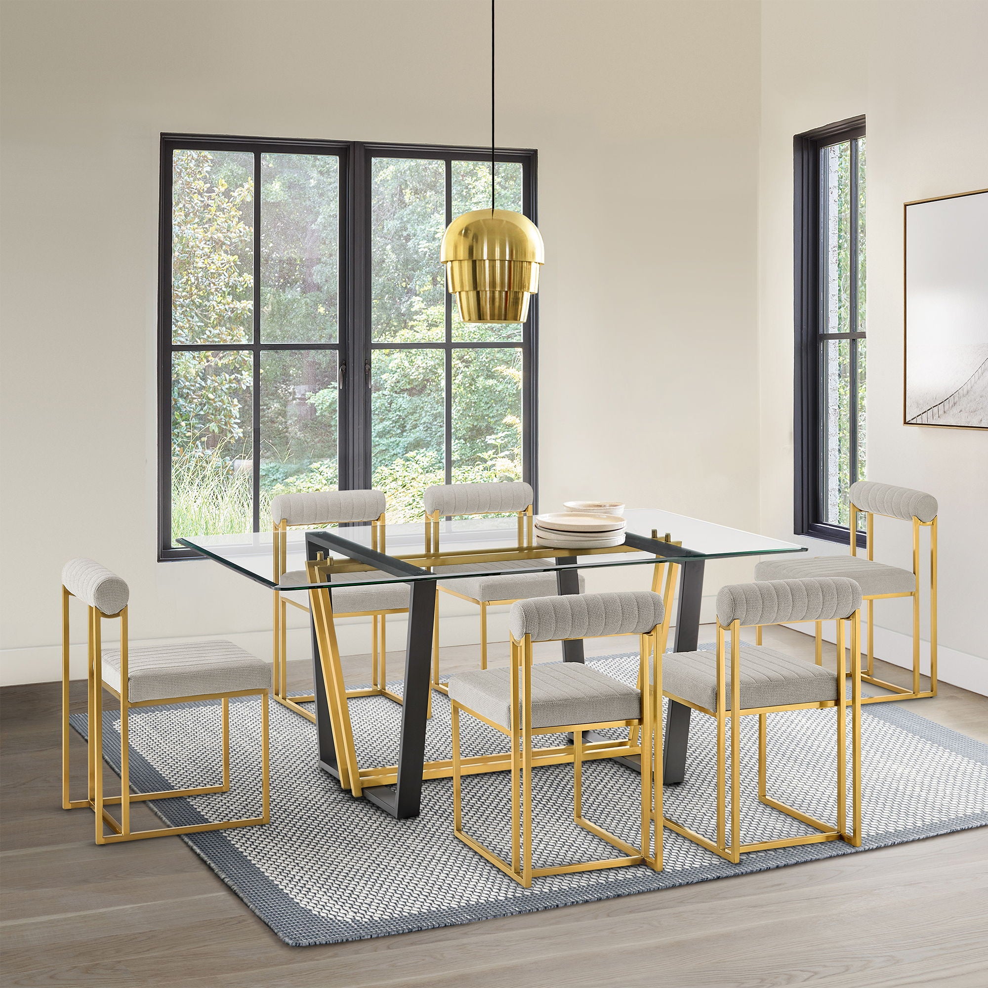 Kai Anastasia - Rectangular Glass Dining Table Set - Gold Brushed Base