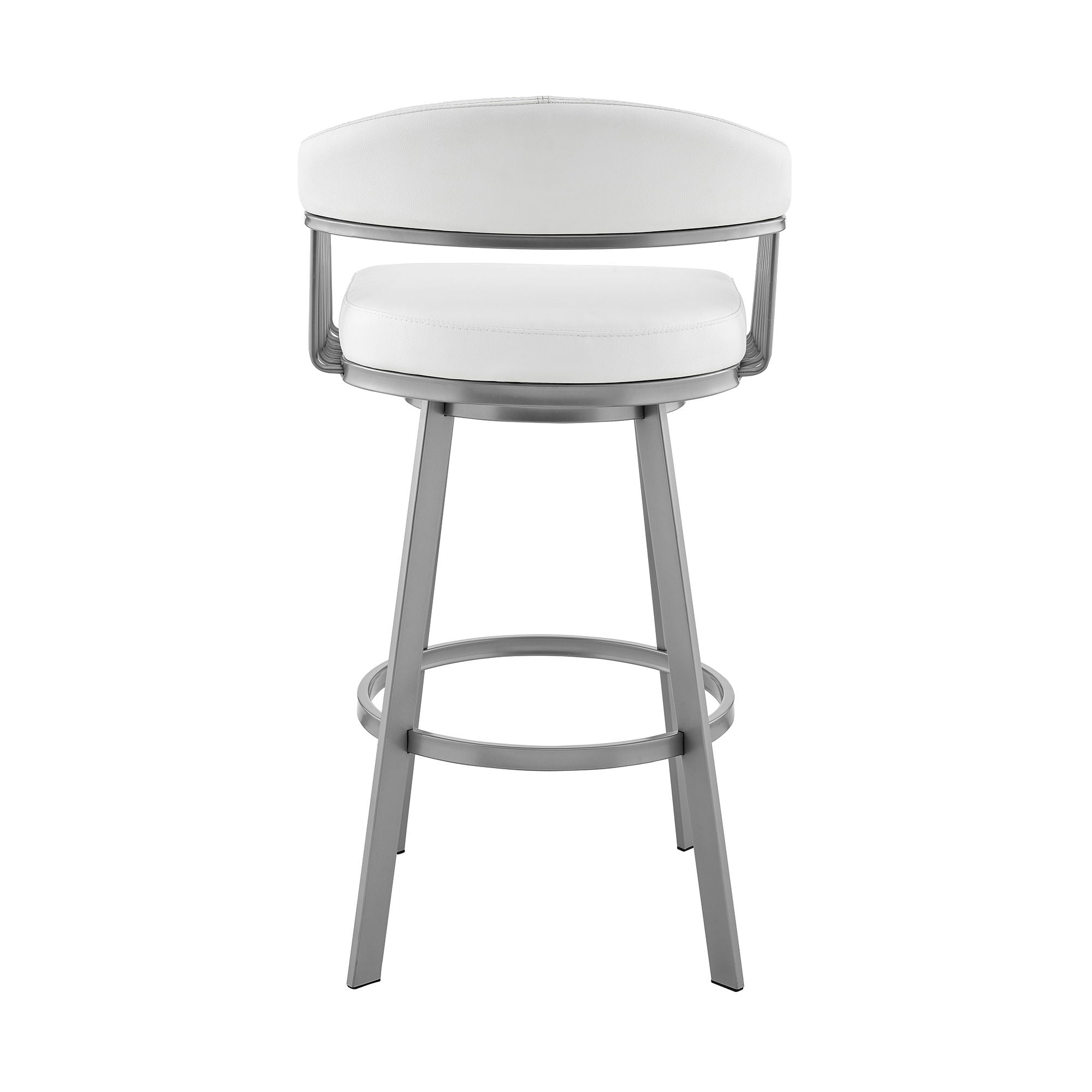 Bronson - 25" Counter Height Swivel Bar Stool - Silver Finish And White Faux Leather