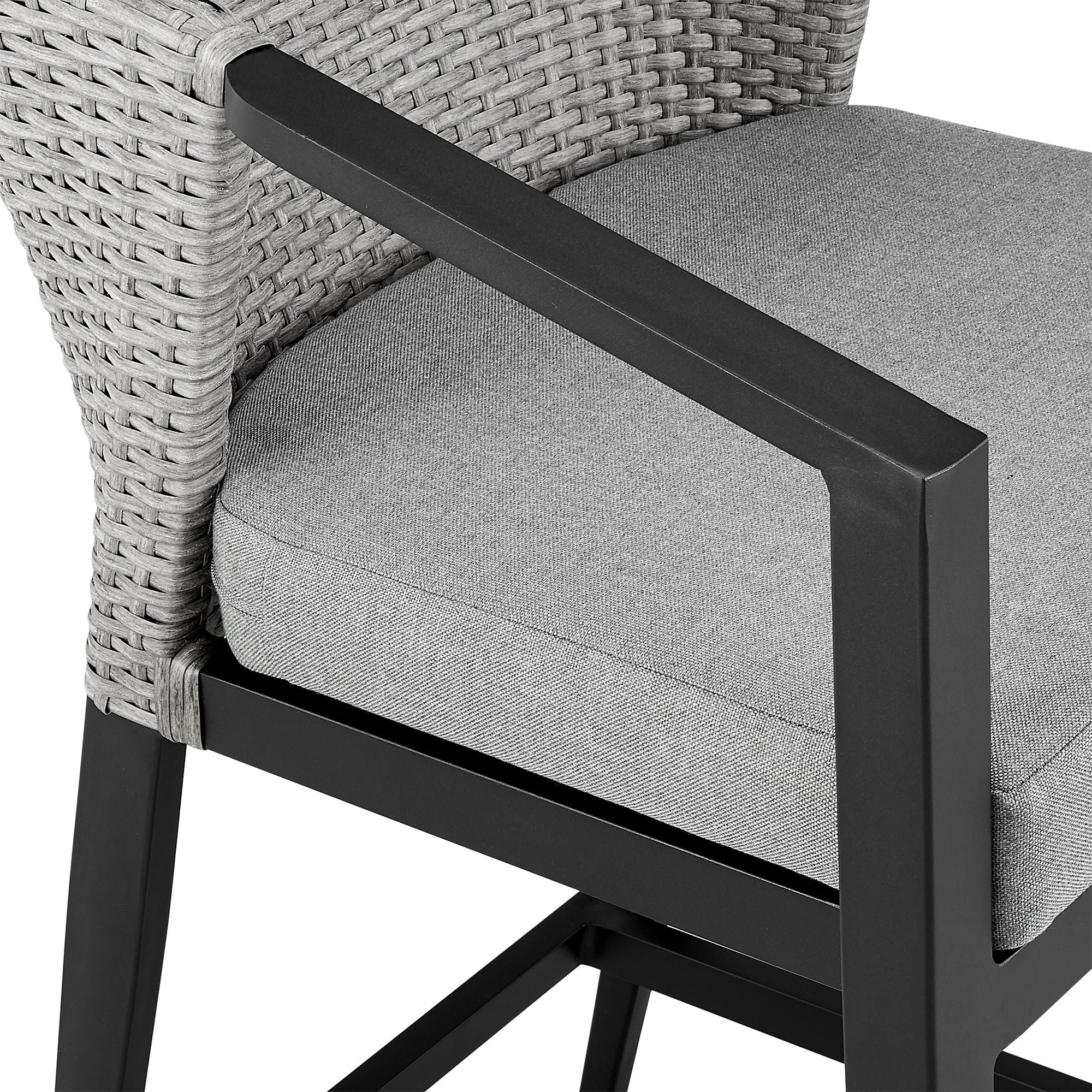 Palma - Outdoor Patio Bar Stool In Aluminum And Wicker With Gray Cushions