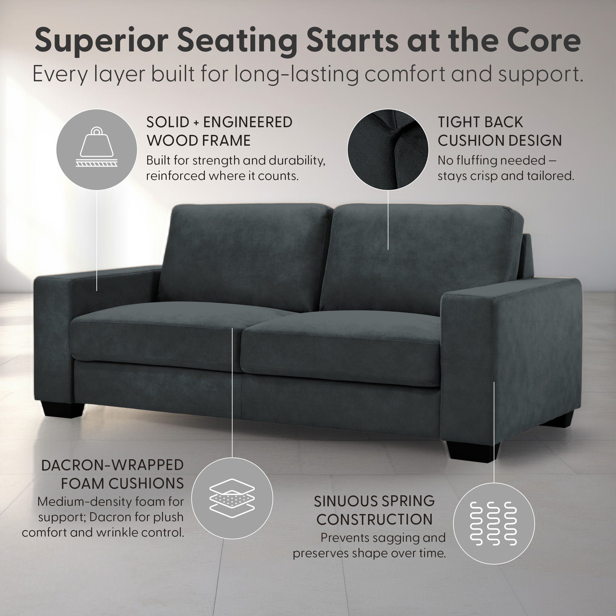 Yvonne - Fabric Sofa With Track Arms