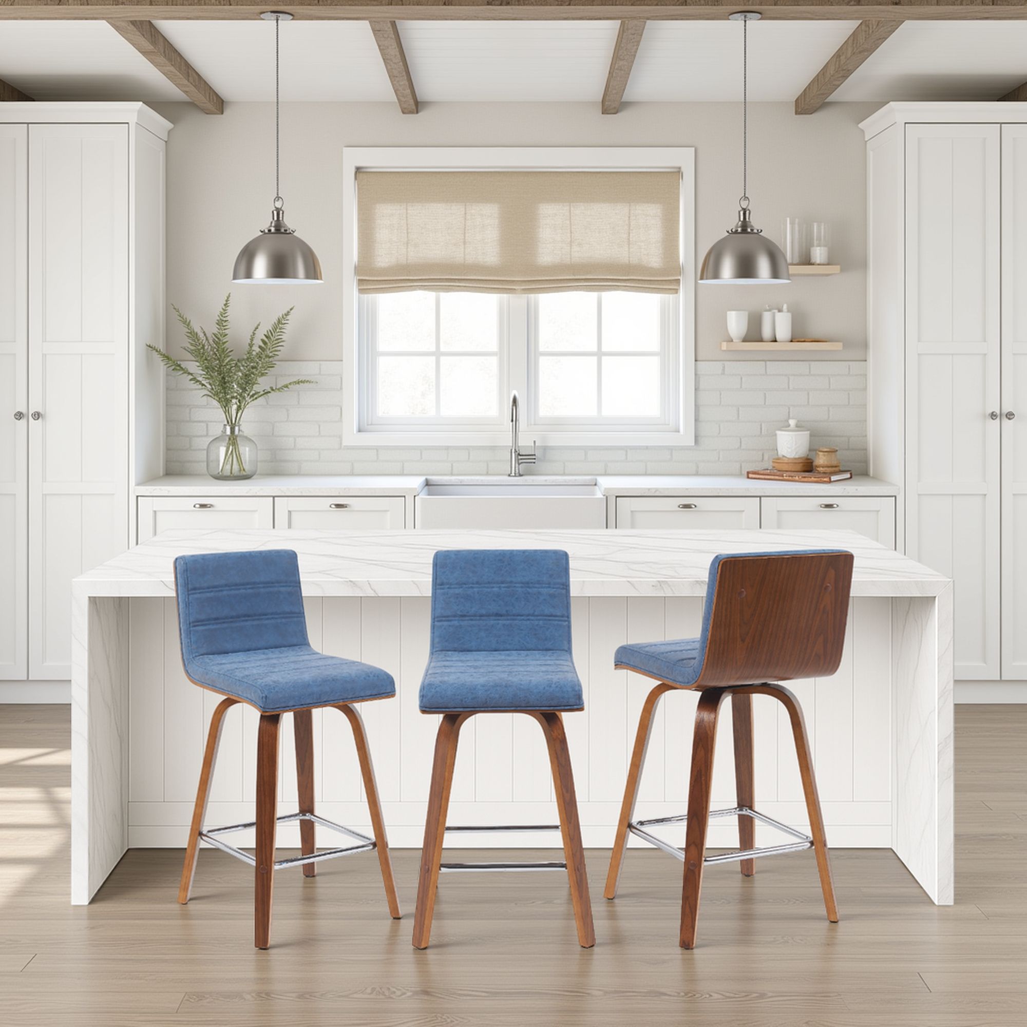 Vienna - Modern Counter Height Swivel Bar Stool - Walnut Finished Wood Frame