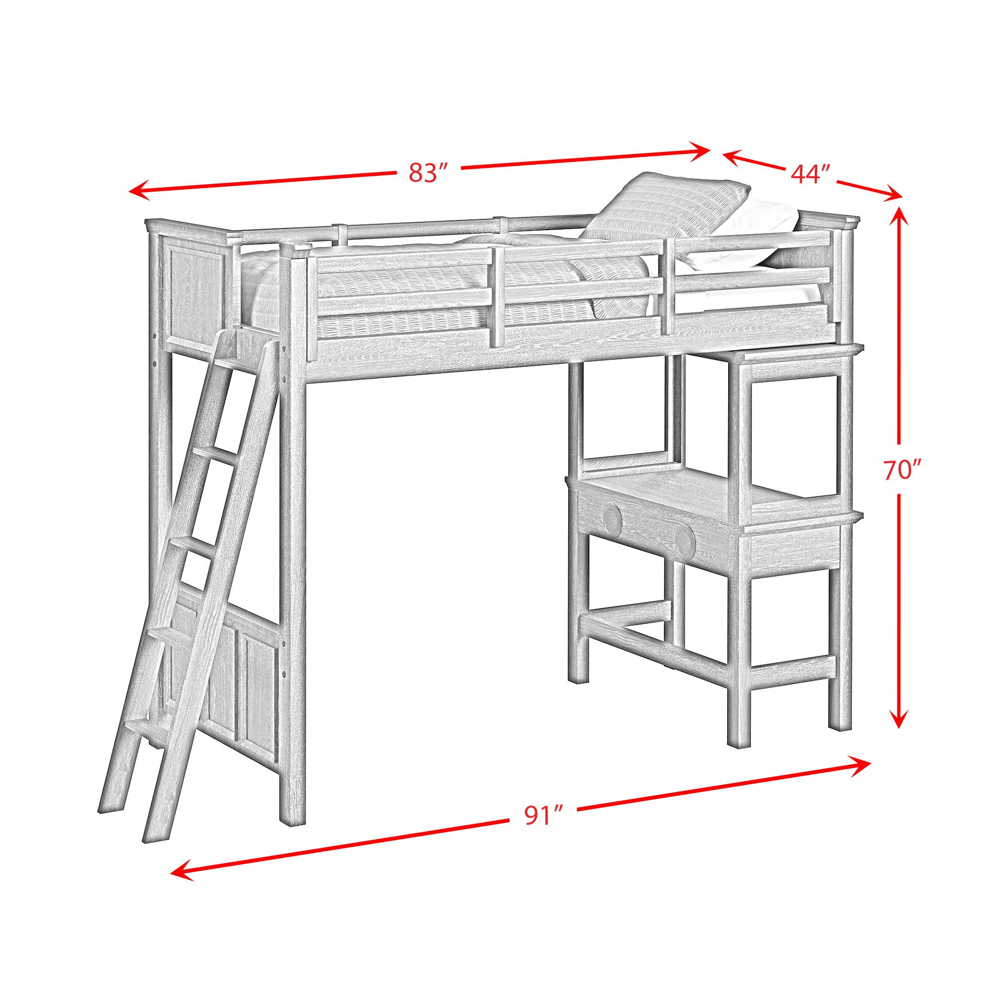Hampton Kids - Loft With Ladder And Desk With Speaker