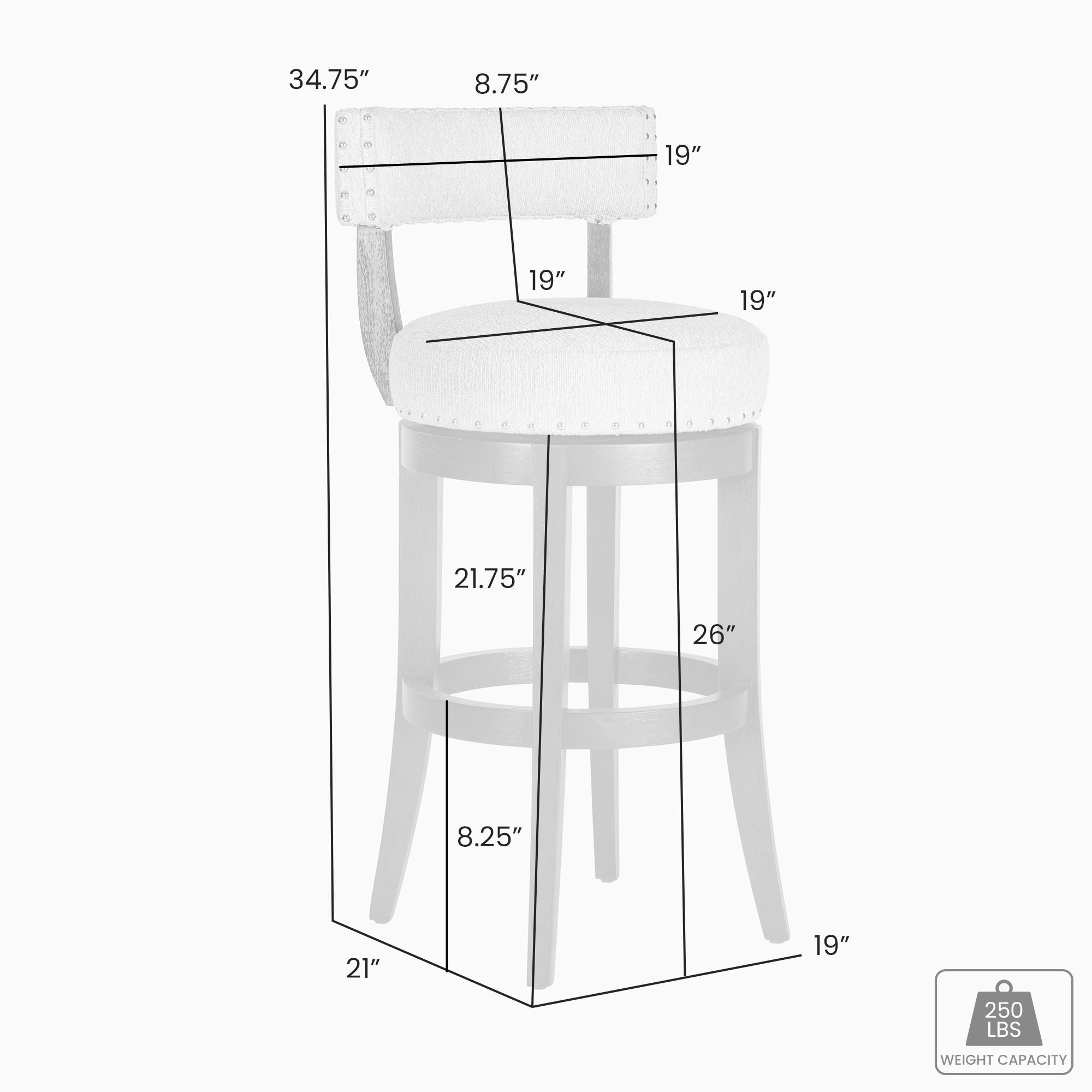 Mystic - Solid Wood Upholstered 26" Counter Height Swivel Barstool
