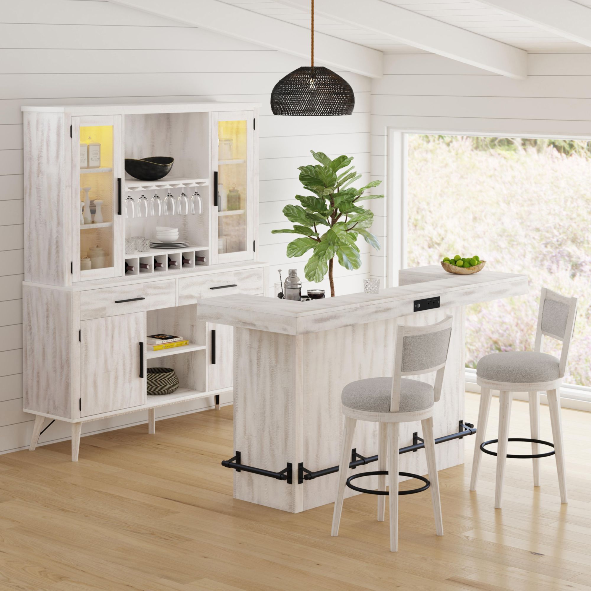 Rogen Rustic - Bar Table With Ice Tray, USB And Power - Rustic White