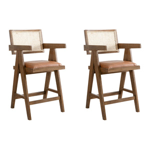 Harley - Nutmeg Brown Solid Wood And Rattan Upholstered 26" Counter Height Barstool