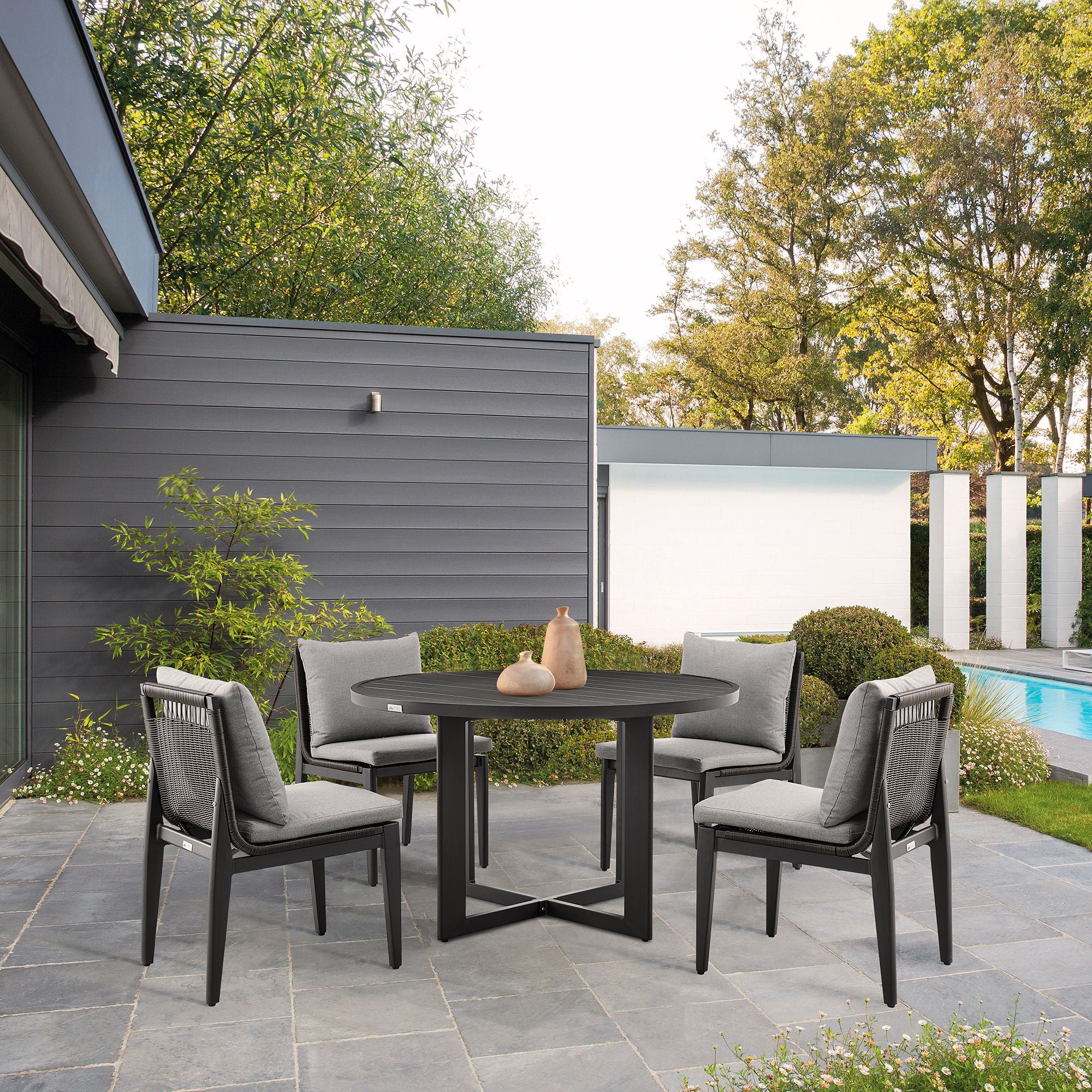 Cayman - Outdoor Patio Dining Chairs With Cushions (Set of 2) - Gray