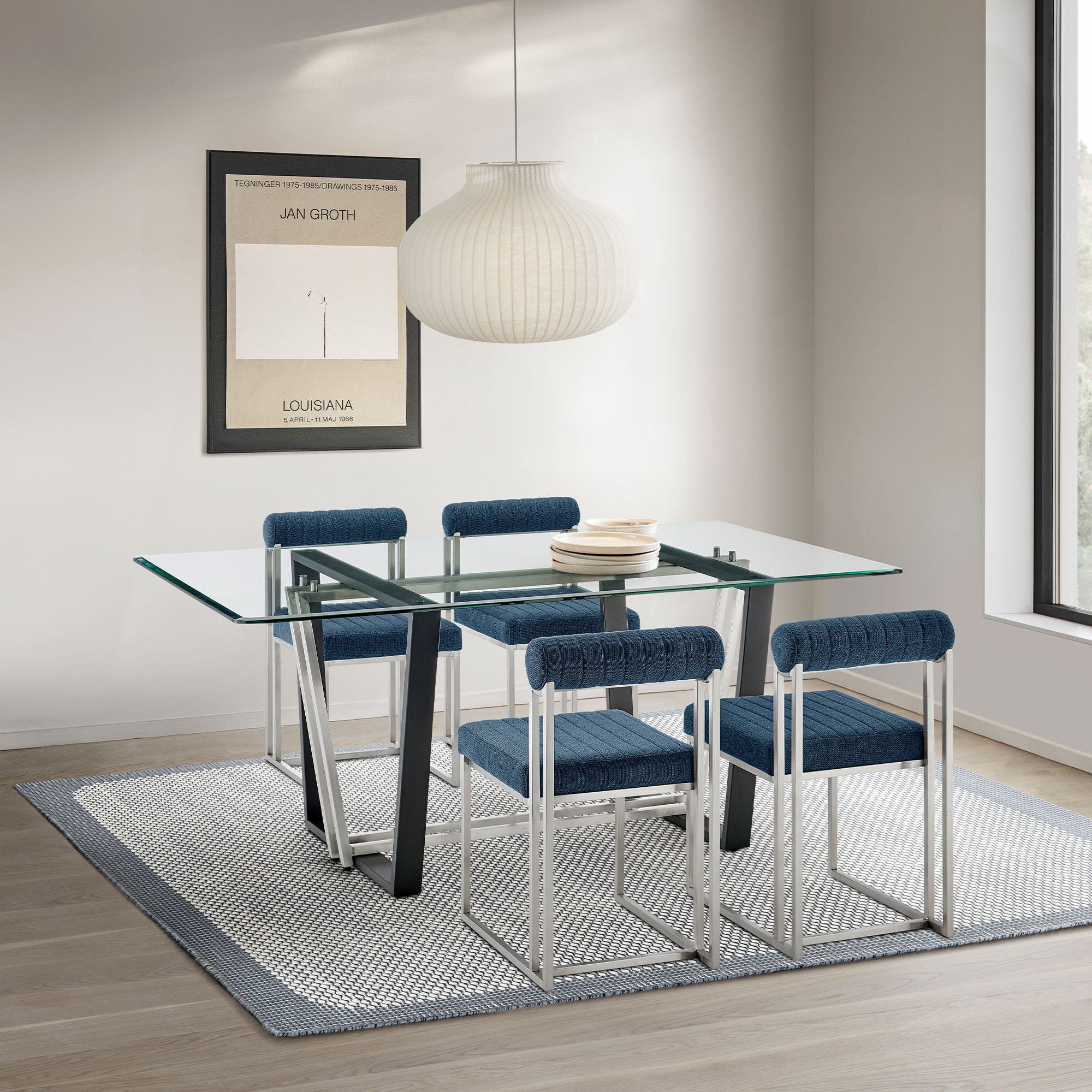 Kai Anastasia - Rectangular Glass Dining Table Set - Brushed Base
