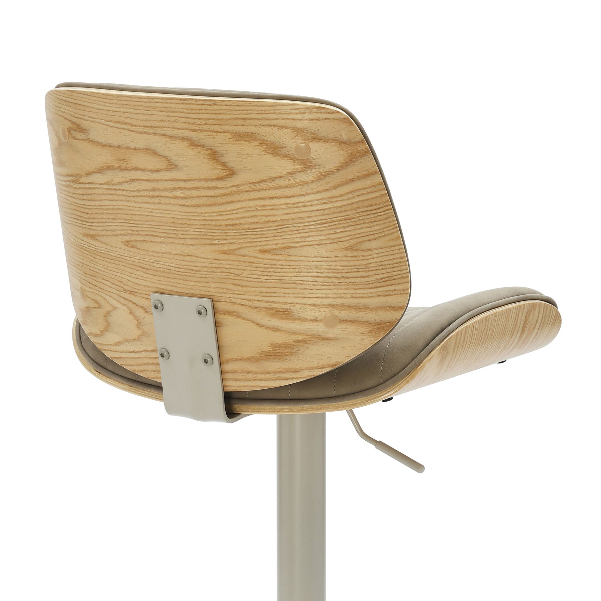 Brock - Adjustable Swivel Curved Back Wood Bar Stool With Faux Leather Seat
