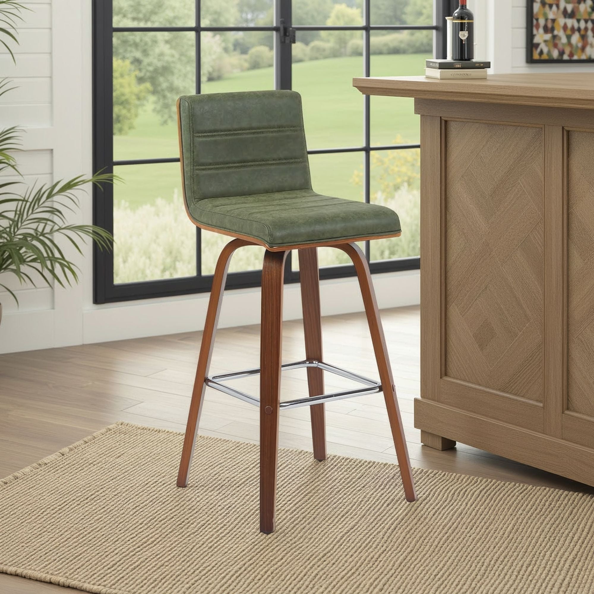 Vienna - Modern Swivel Bar Height Stool - Walnut Finished Wood Frame