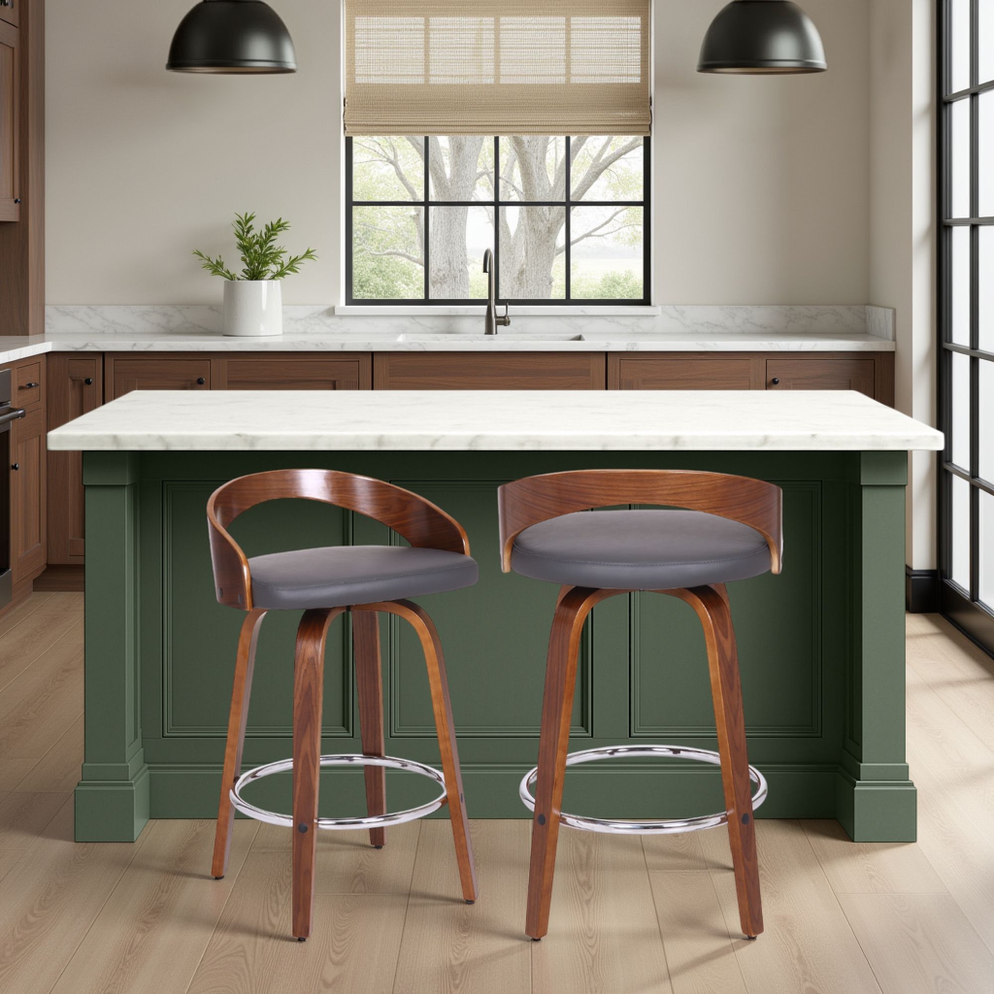 Sonia - 26" Counter Height Swivel Bar Stool - Walnut Wood