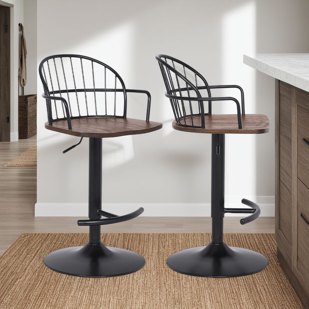 Edward - Adjustable Barstool - Black Powder / Walnut Glazed