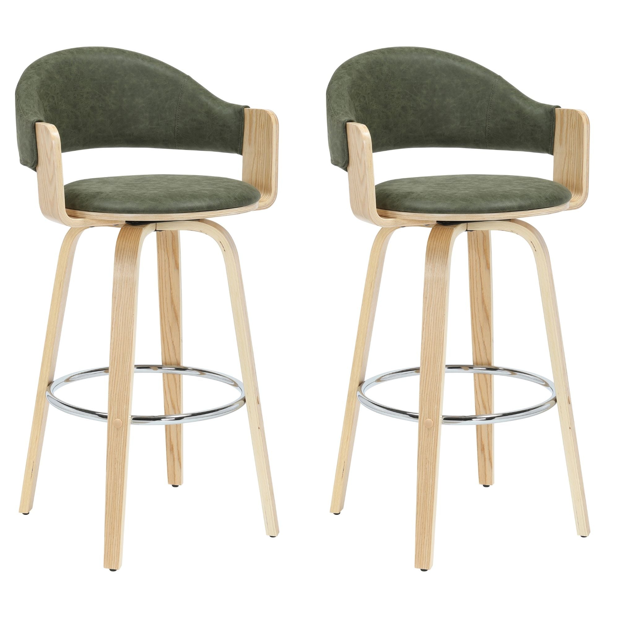 Daxton - Swivel Bar Height Round Back Wood Bar Stool With Faux Leather Seat