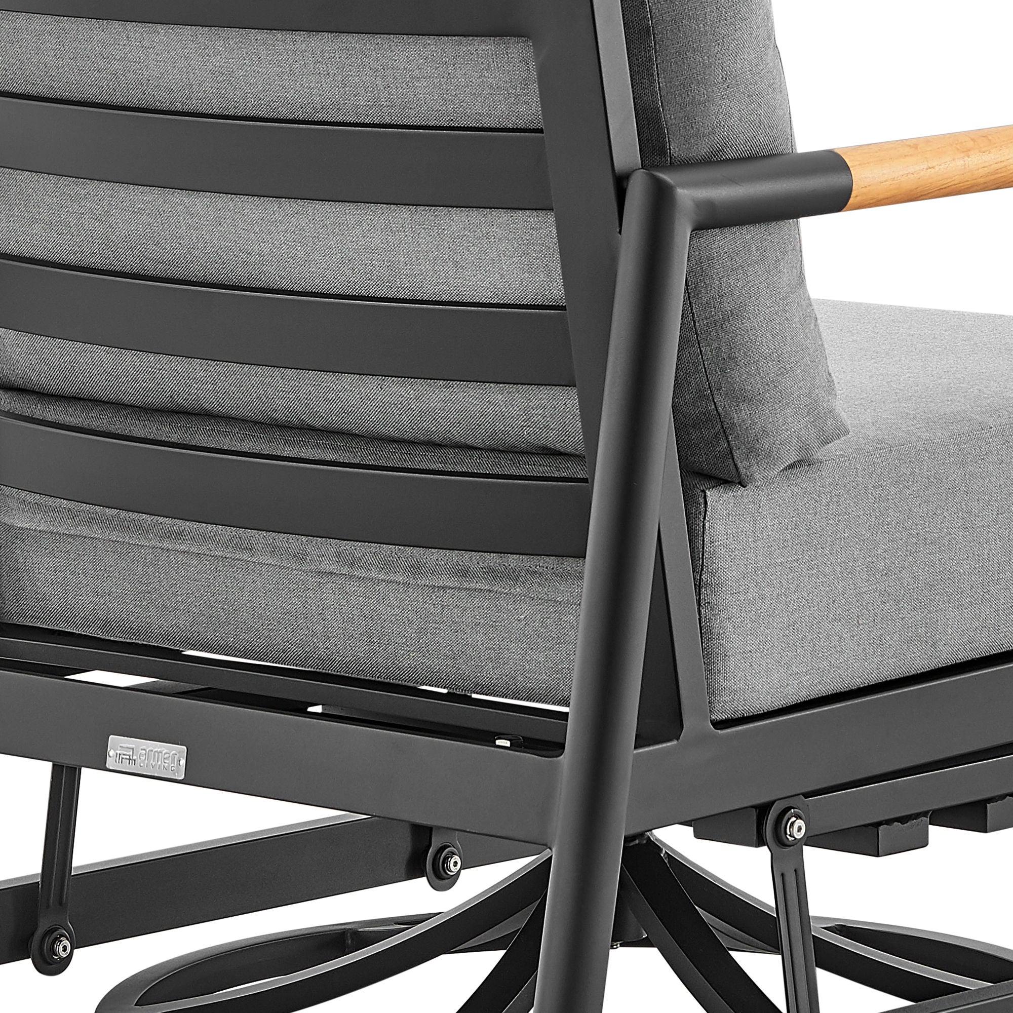 Crown - Outdoor Patio Swivel Glider Lounge Chair With Cushions - Black / Teak