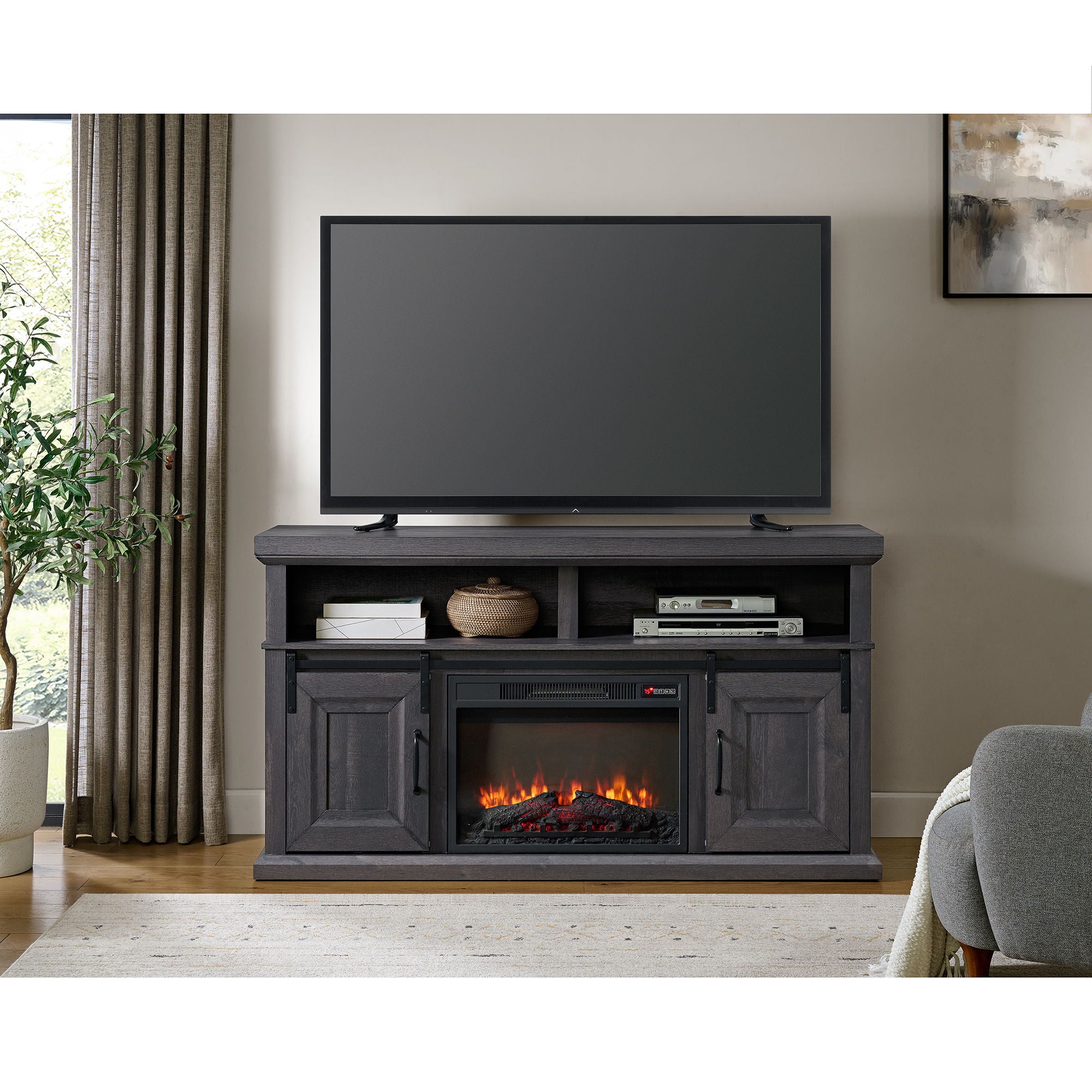 Macau - Console With 23" Fireplace Insert - Gray