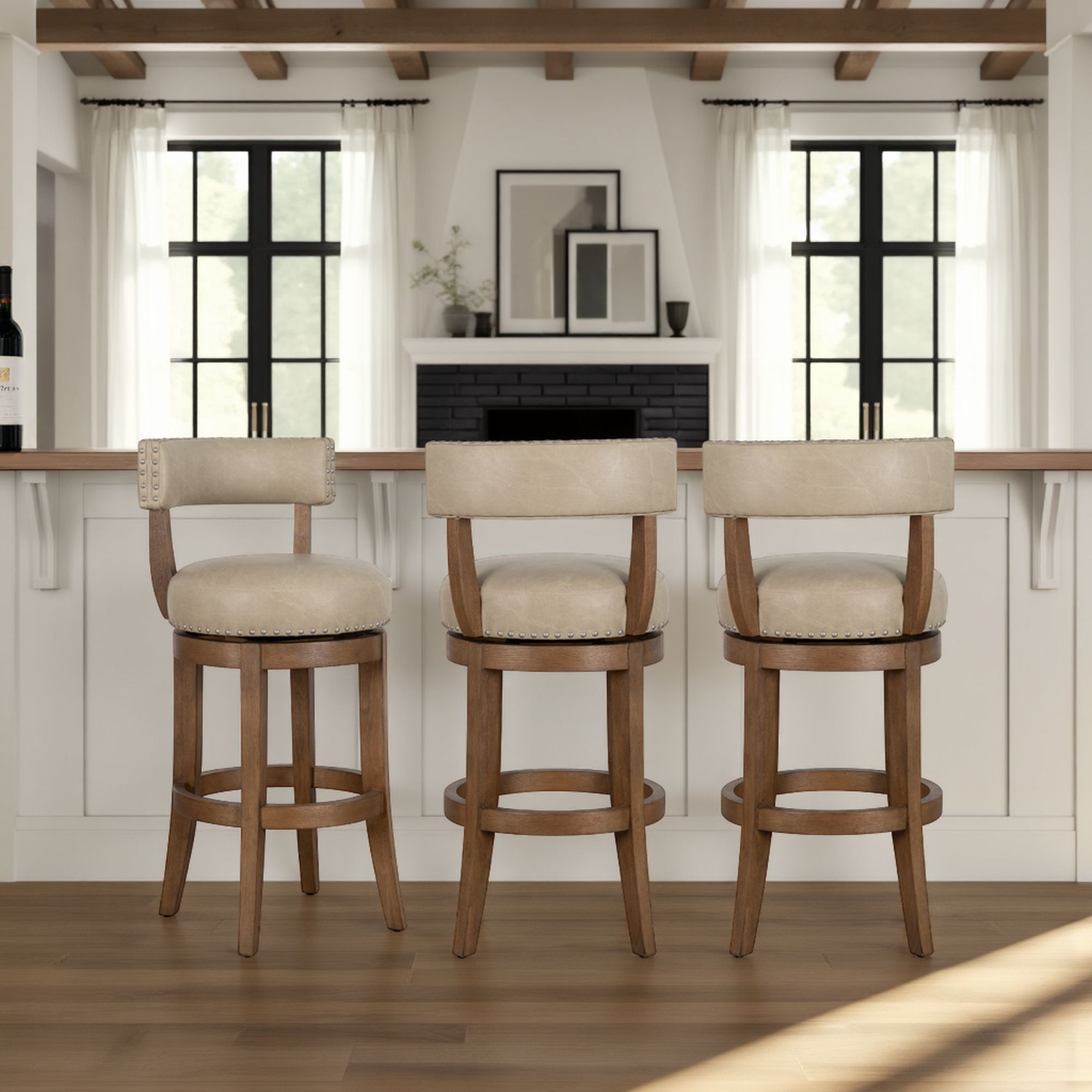 Mystic - Swivel Rubberwood Counter Or Bar Height Barstool With Faux Leather Seat