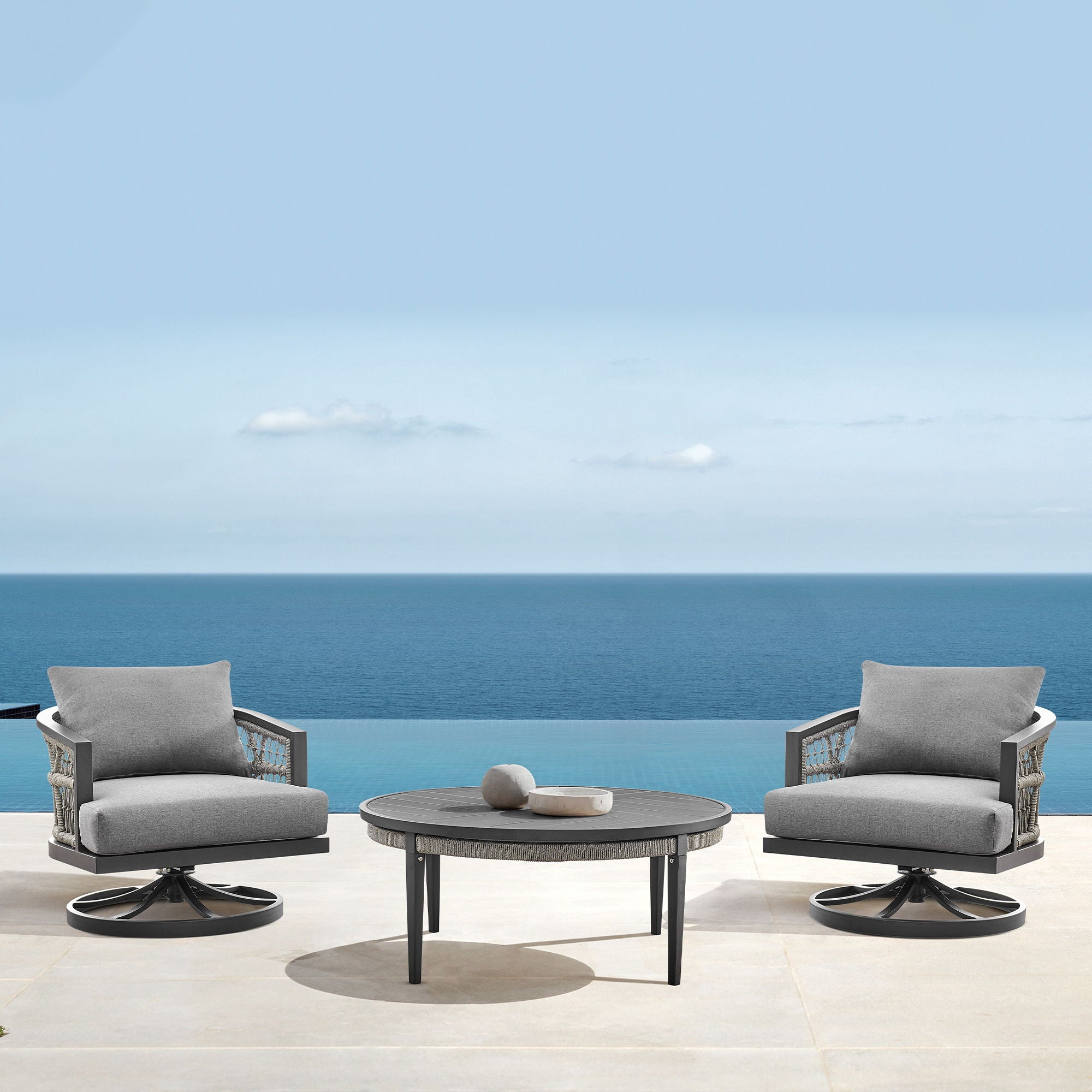 Zella - Outdoor Patio Swivel Armchair - Light Gray / Earl Gray