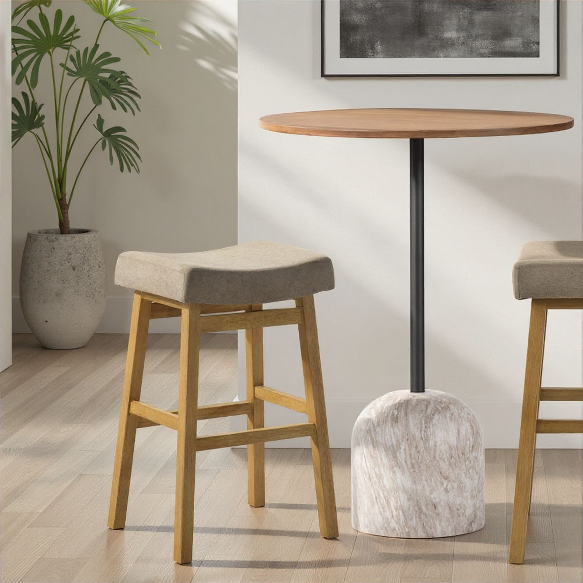 Lenon - Modern Farmhouse Wood Bar Height Kitchen Bar Stool