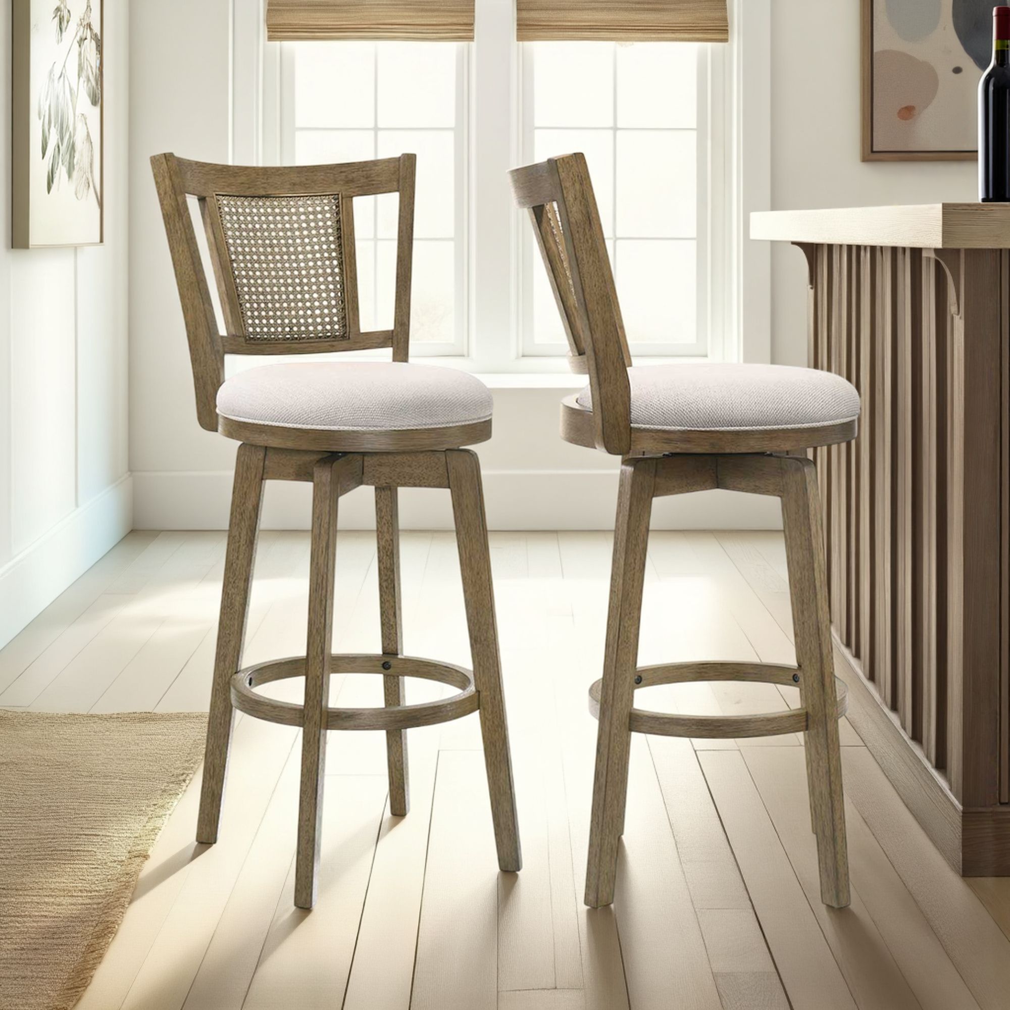 Isla - 30" Putty Brown Bar Height Rubberwood Swivel Barstool