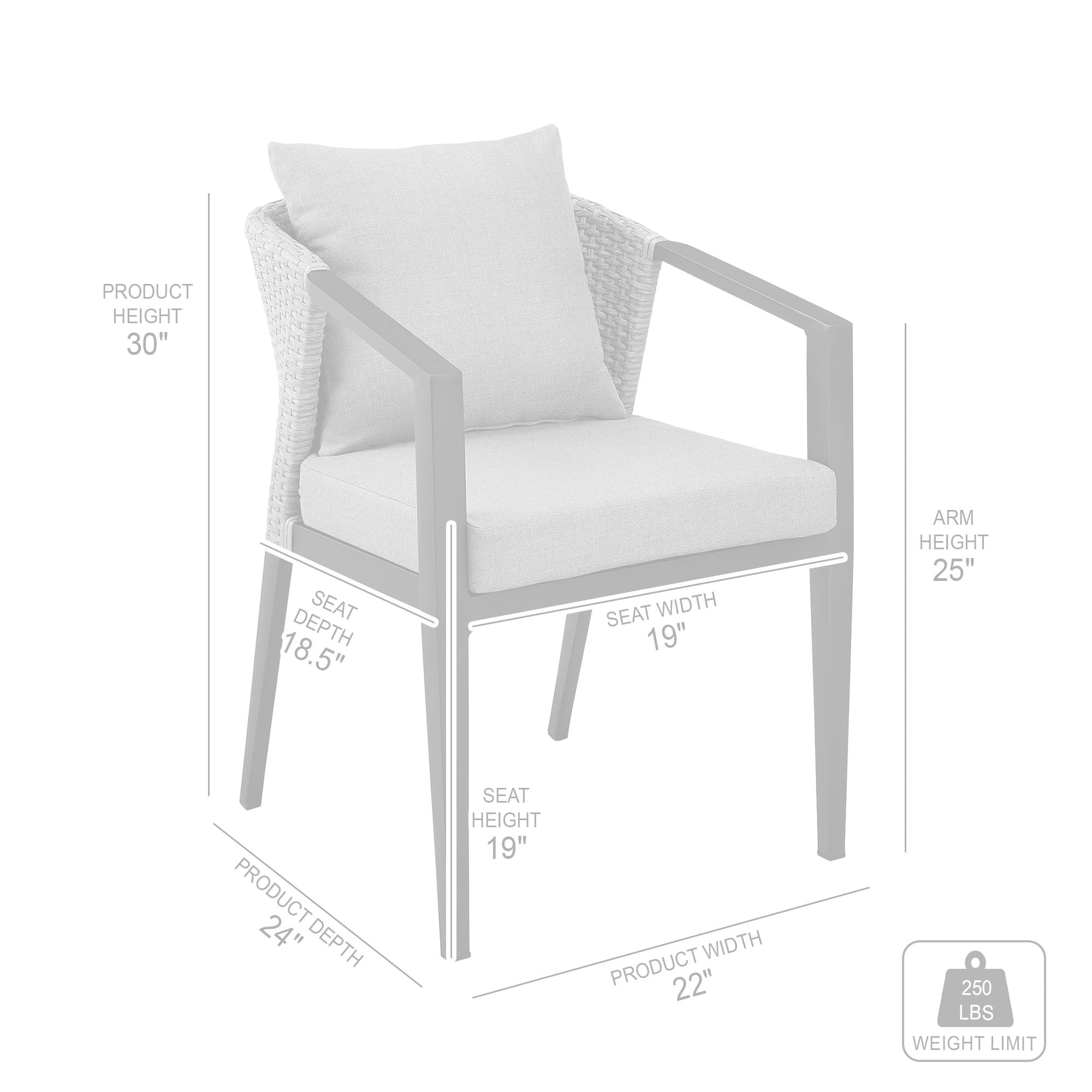 Palma - Outdoor Patio Dining Chairs In Aluminum And Wicker With Gray Cushions - (Set Of 2)