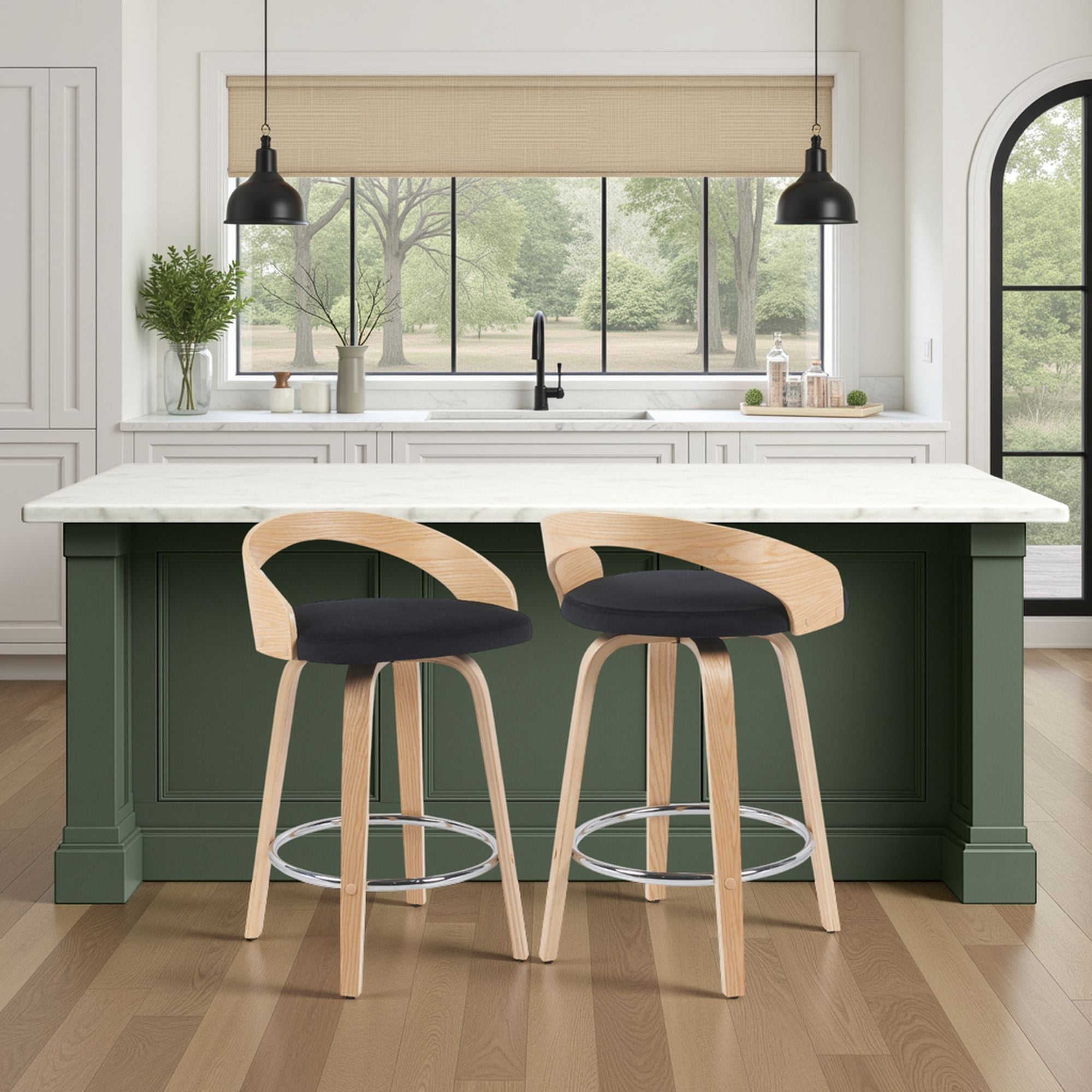 Sonia - Modern Swivel Counter Height Bar Stool - Patterned Oak Wood Finish