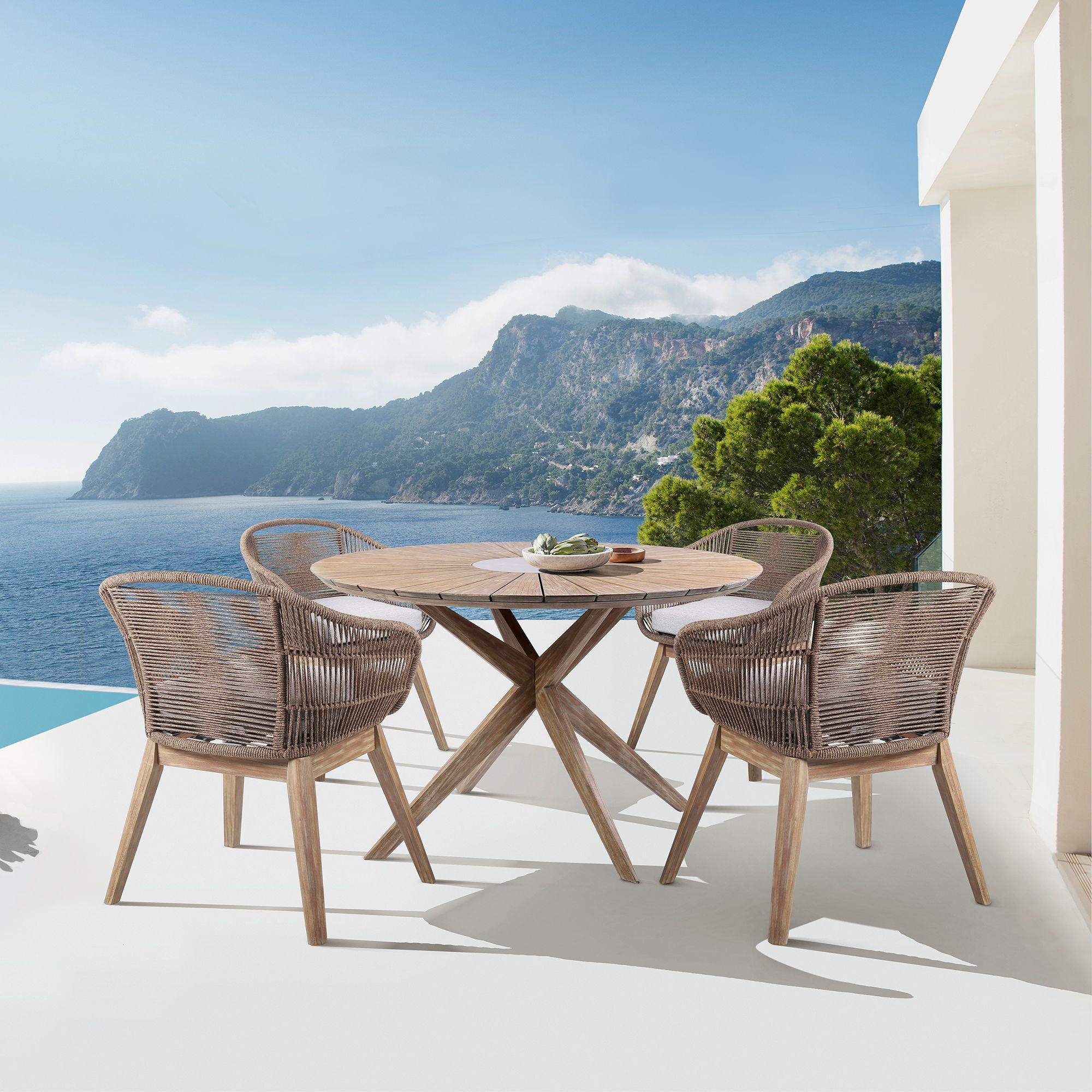 Oasis Tutti Frutti - 5 Piece Outdoor Patio Round Dining Set - Eucalyptus / Truffle