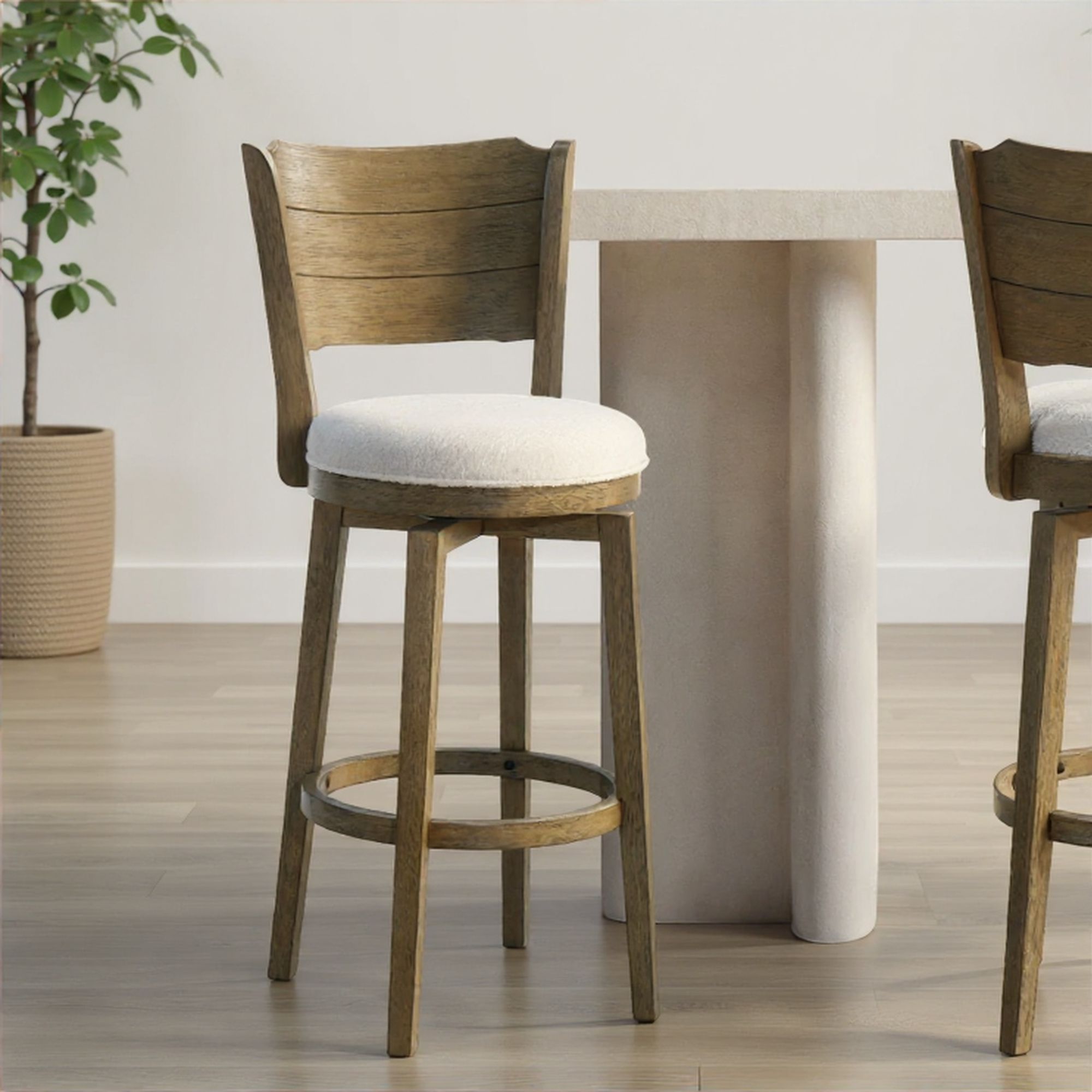 Winsley - Coastal Modern Swivel Wood Bar Height Kitchen Bar Stool