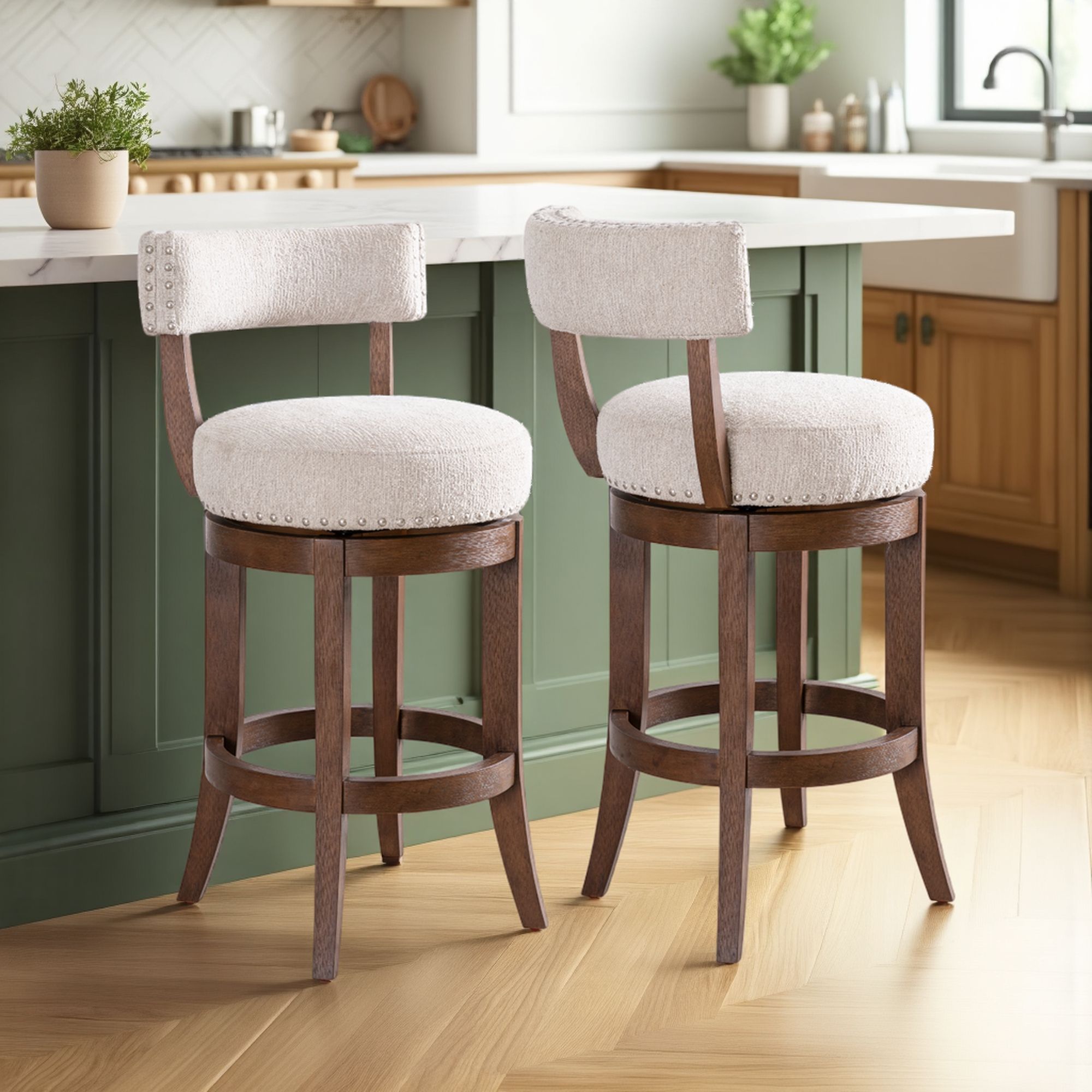 Mystic - Solid Wood Upholstered 26" Counter Height Swivel Barstool
