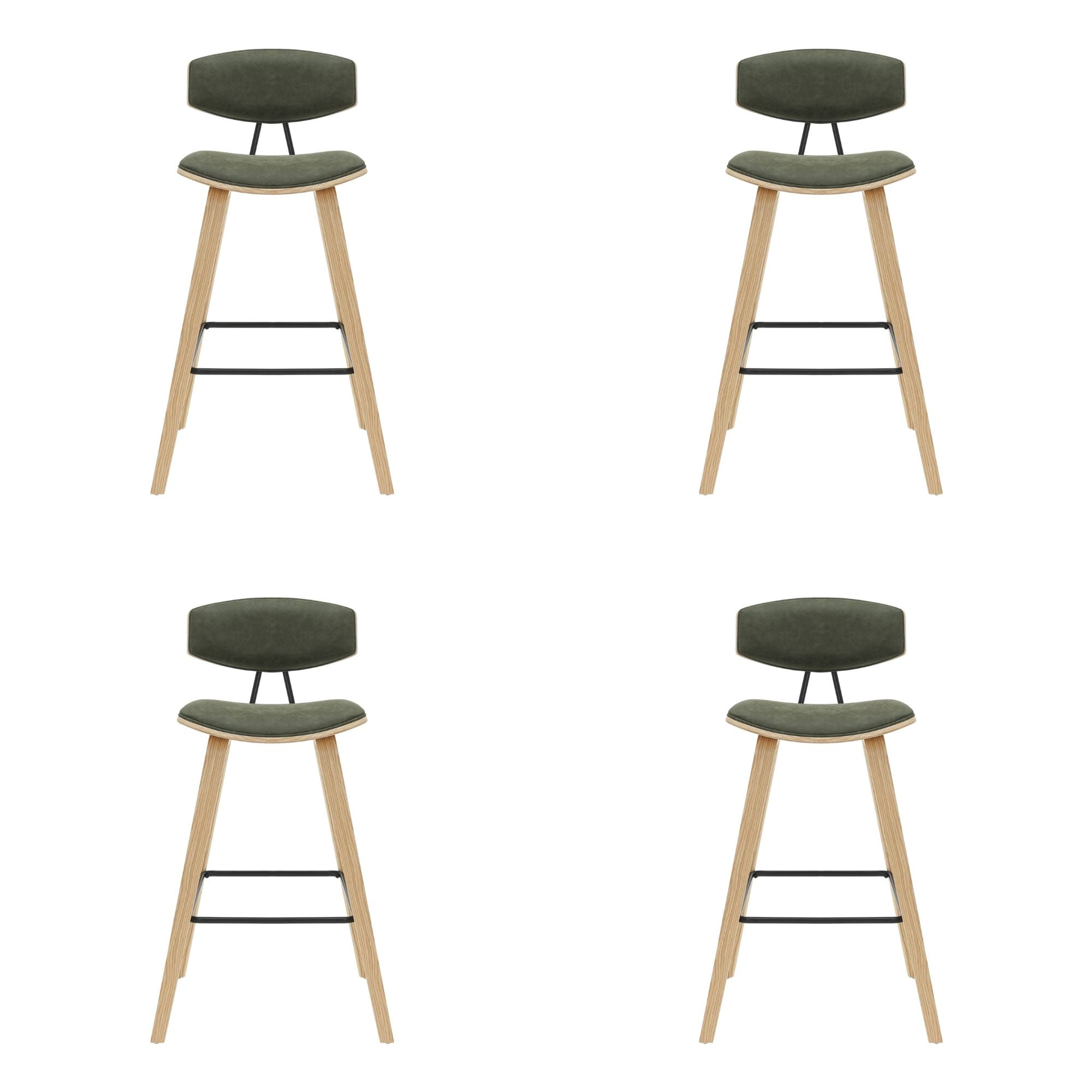 Fox - Bar Height Curved Back Wood Bar Stool With Faux Leather Seat