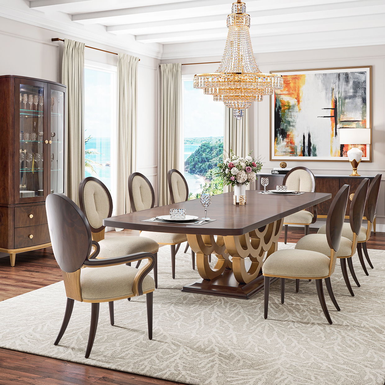 Camellia Field - Rectangular Pedestal Dining Table