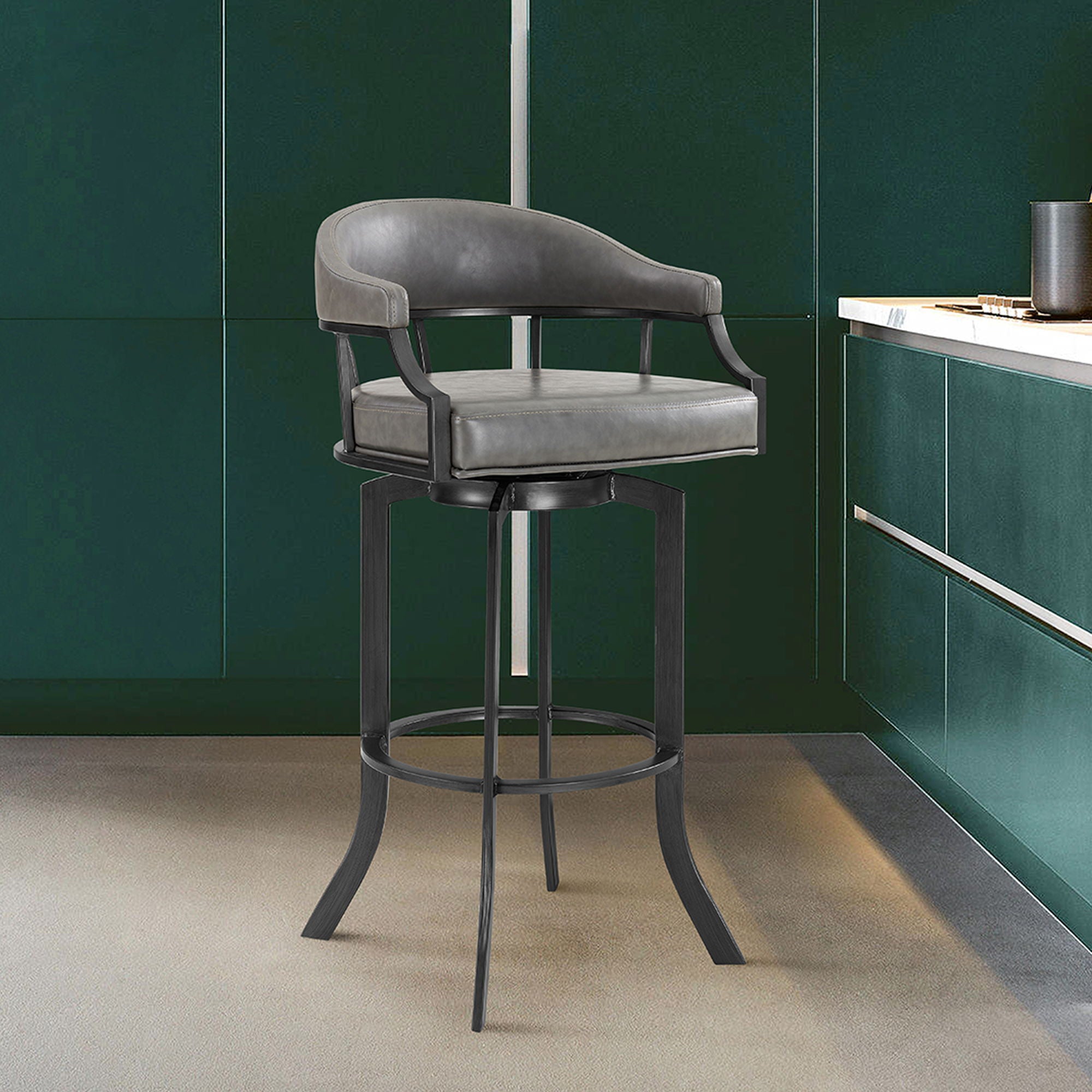 Pharaoh - Swivel Faux Leather Bar Stool - Mineral Finish