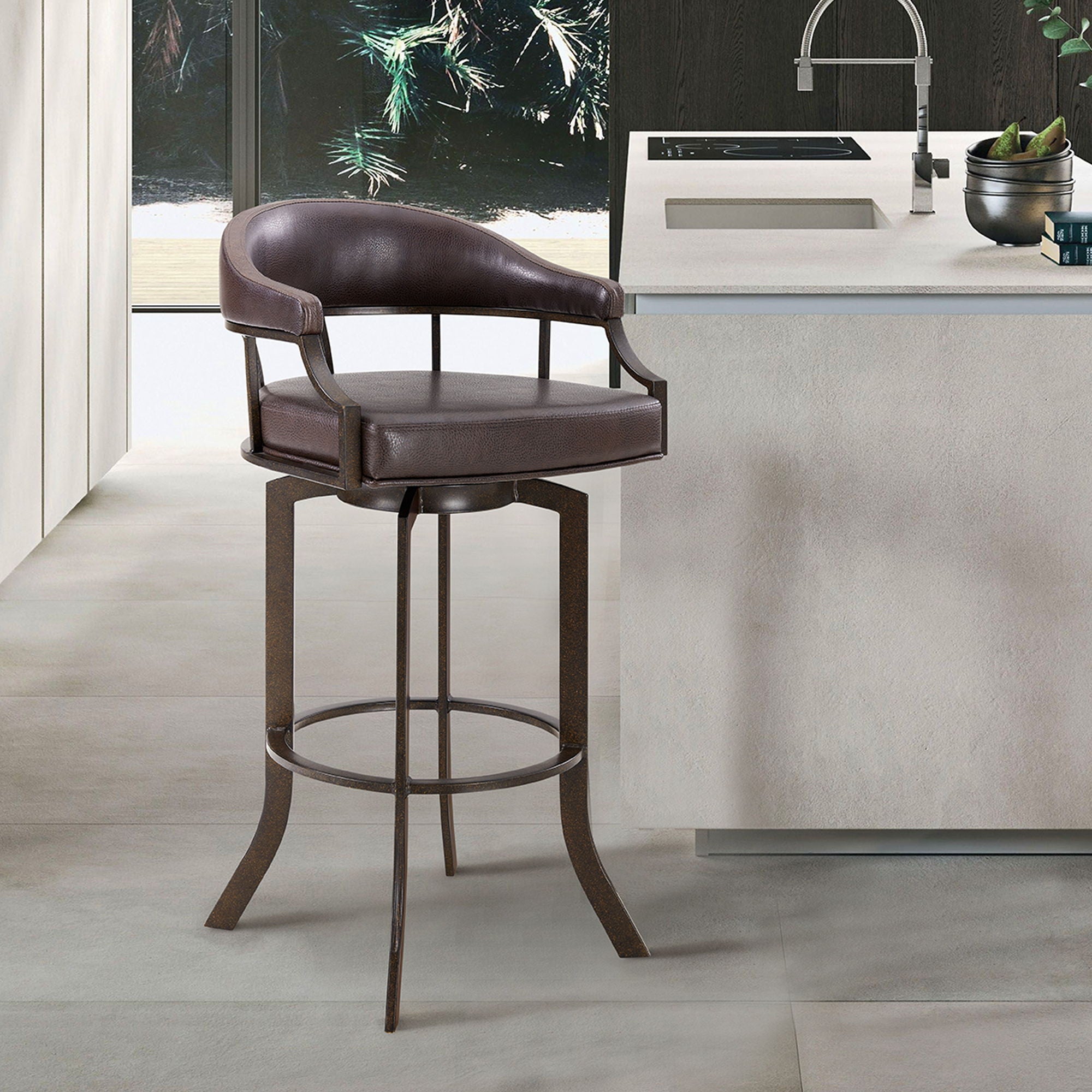 Pharaoh - Swivel Faux Leather Bar Stool - Brown Finish